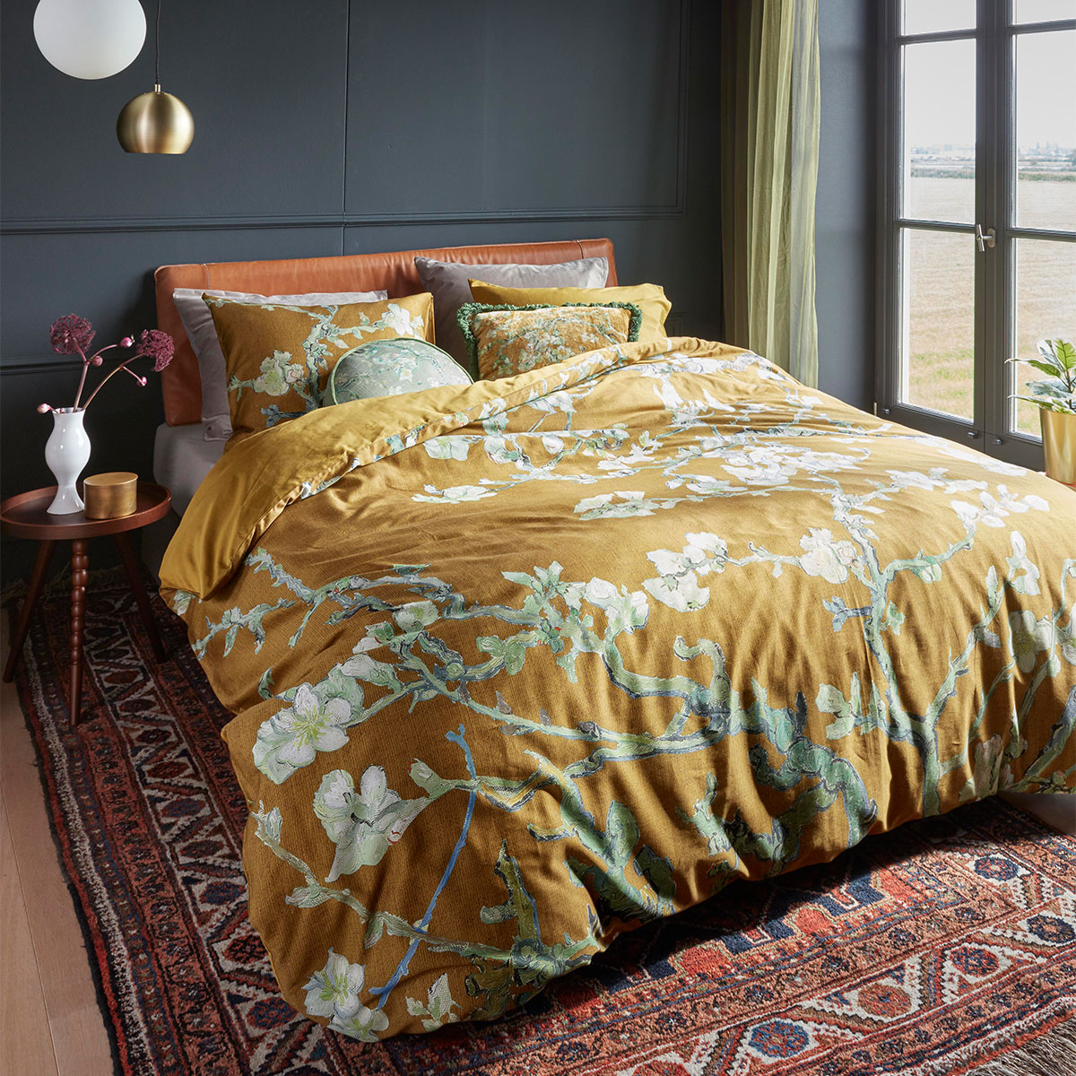 V442-HIN-QUILTCS-BLOSSOMING-OCHRE-QS-82730-00 Bedding House Blossoming Ochre Cotton Sateen Quilt Cover Set Queen - Image 1