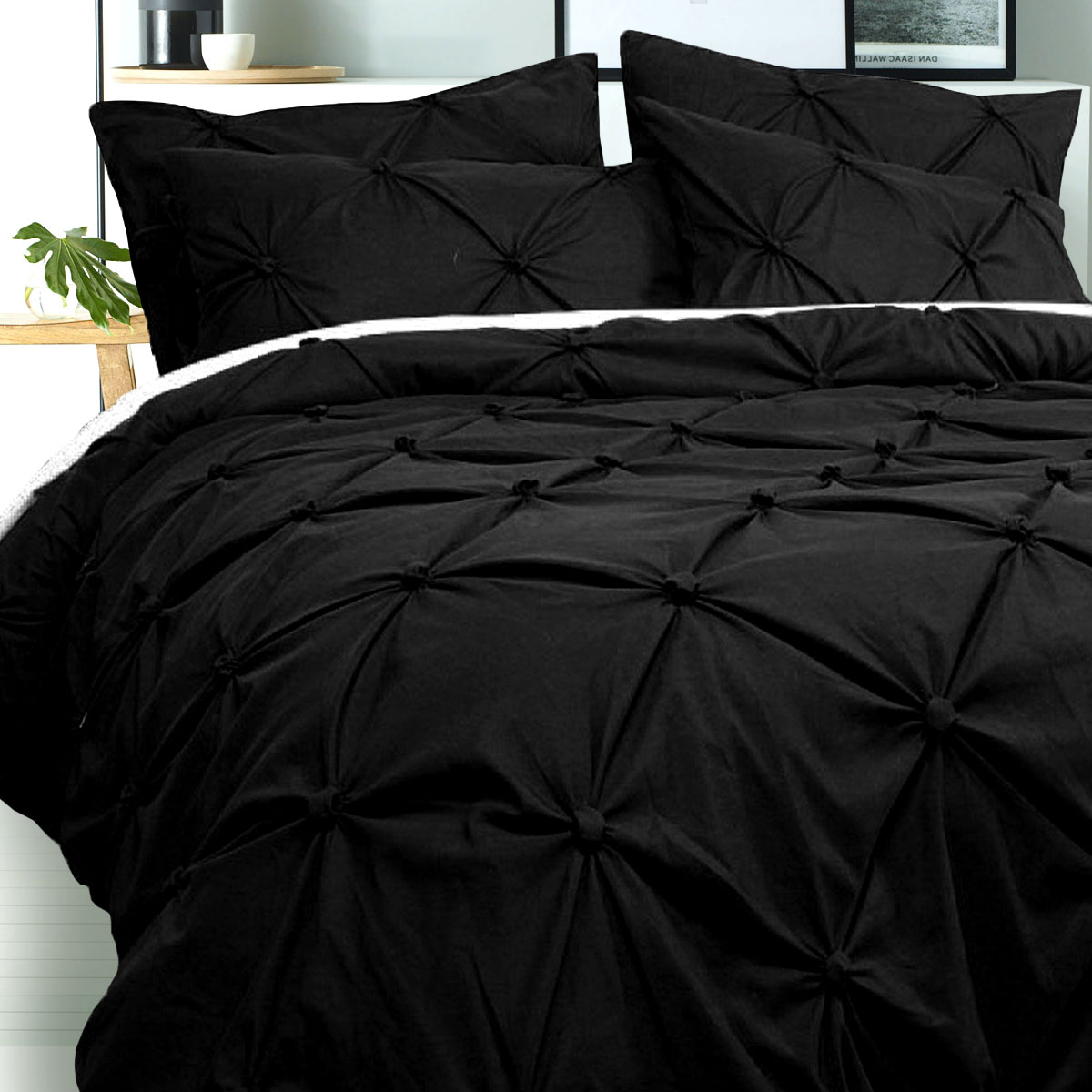 V442-HIN-QUILTCS-PUFFY-BLACK-QS-83113-00 Bloomington Puffy Quilt Cover Set Black QUEEN - Image 1