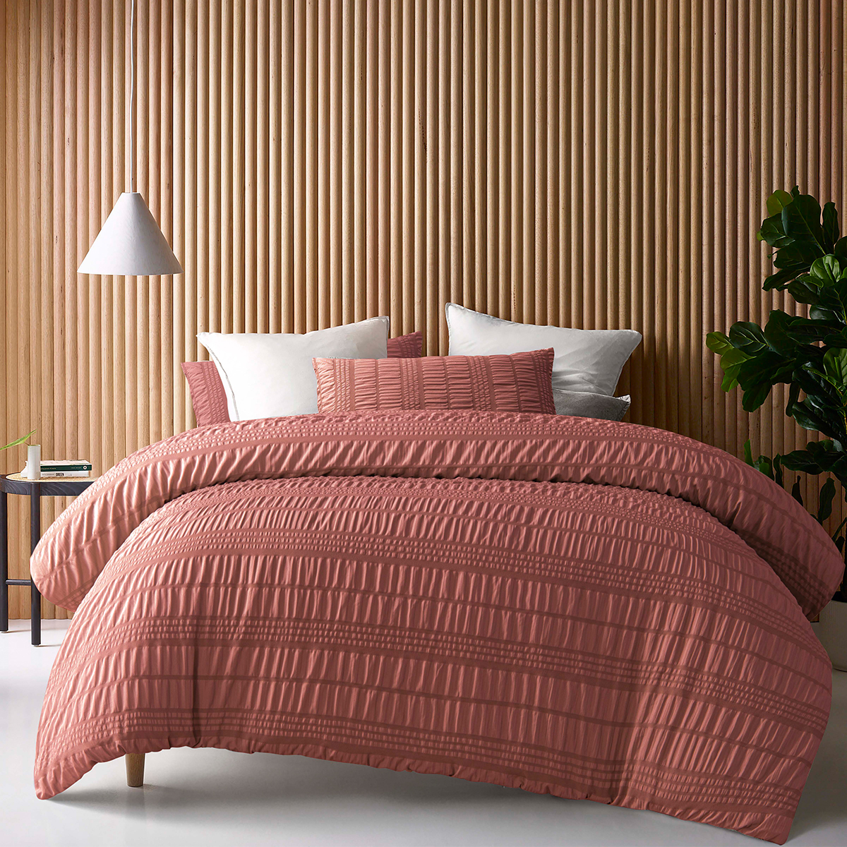 V442-HIN-QUILTCS-SEERSUCKER-TOBACCO-QS-213115-00 Accessorize Seersucker Tobacco Polyester Quilt Cover Set Queen - Image 1