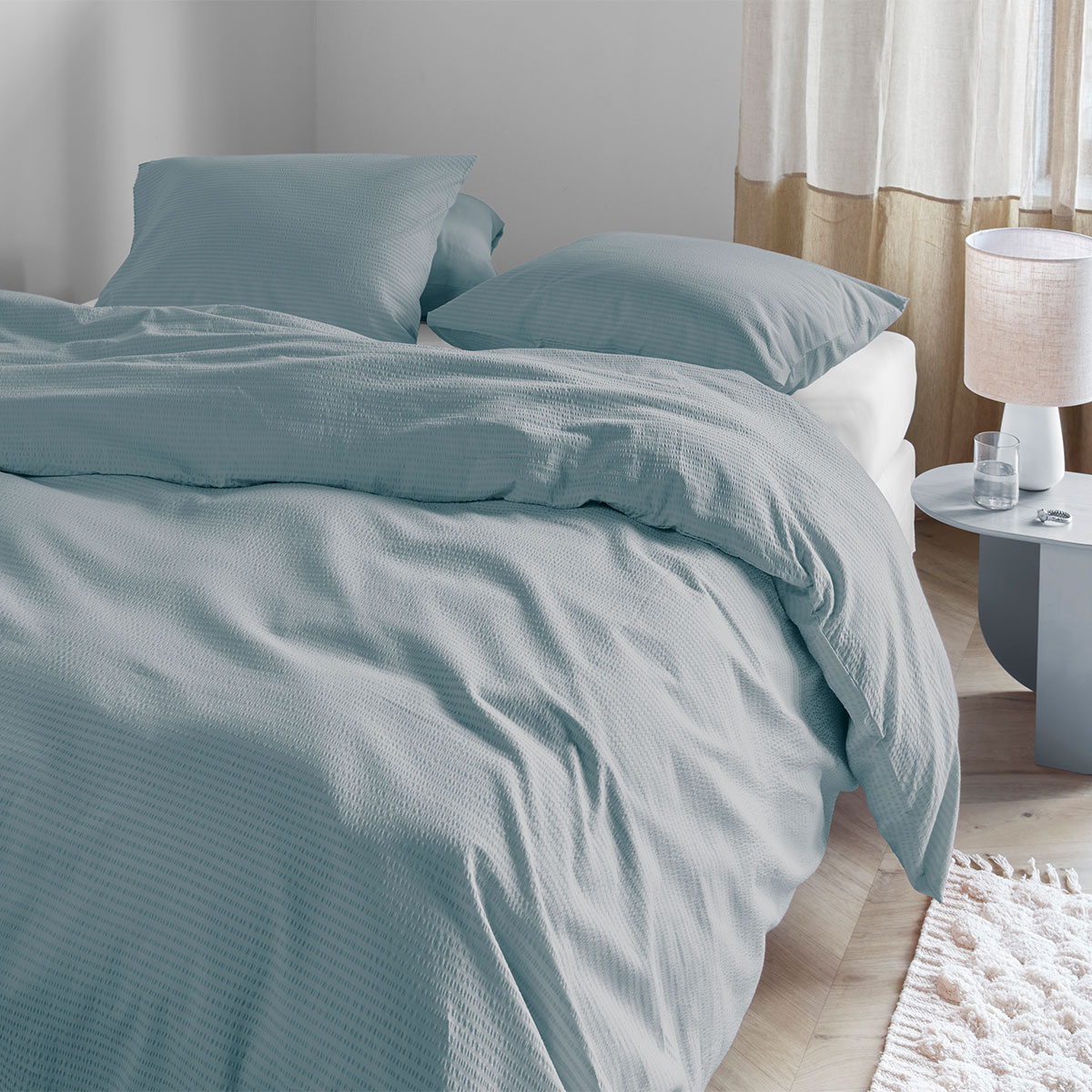 V442-HIN-QUILTCS-SUMMERSEERSUCKER-BLUE-QS-202503121045-00 Bedding House Summer Blue Grey Seersucker Cotton Quilt Cover Set Queen - Image 1