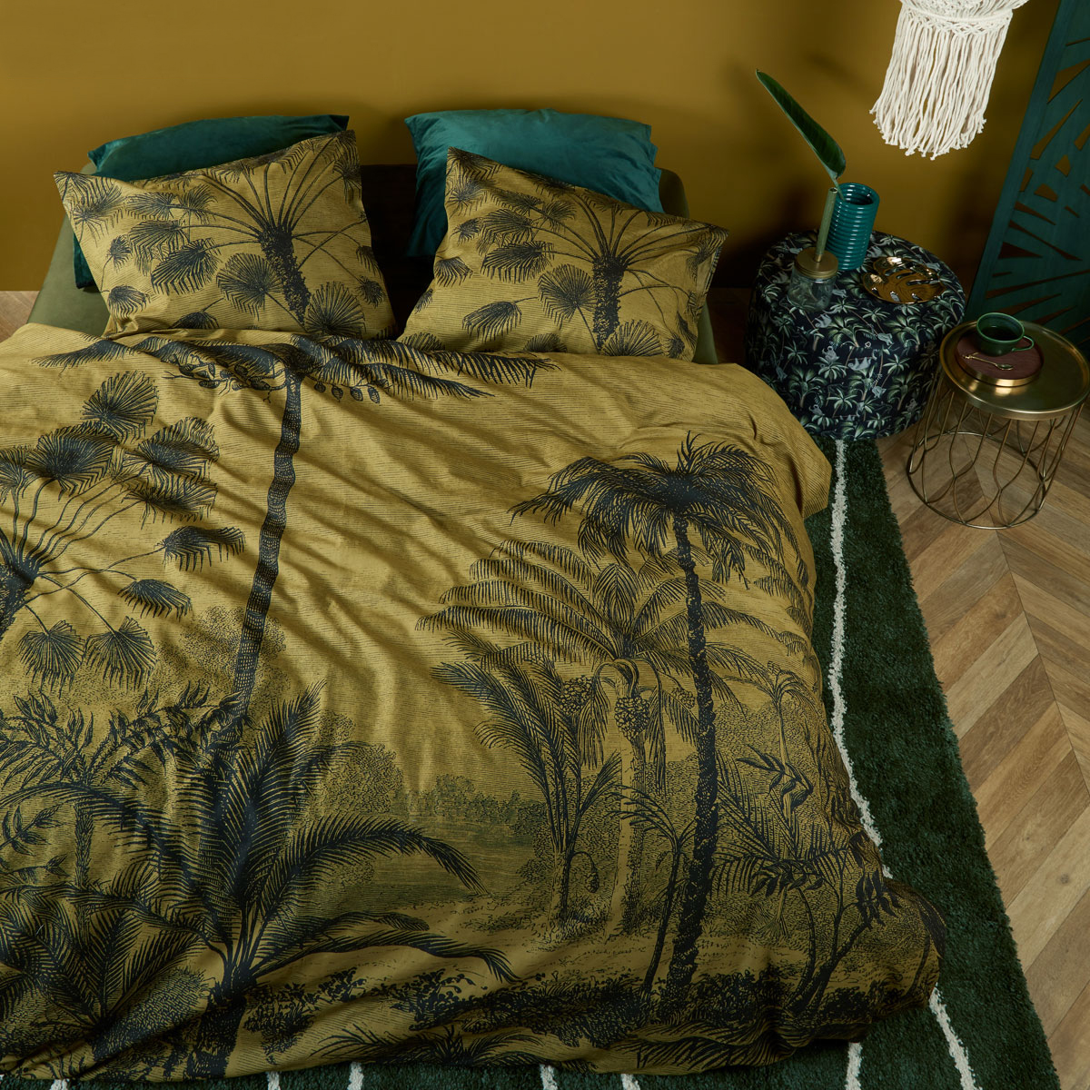 V442-HIN-QUILTCS-TOURDUMONDE-OCHRE-QS-83098-00 Bedding House Tour du Monde Ochre Cotton Quilt Cover Set Queen - Image 1