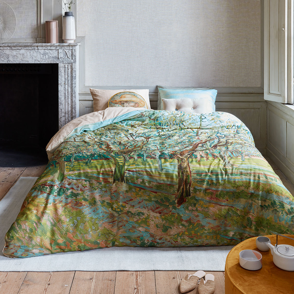 V442-HIN-QUILTCS-VANGOGHORCHARD-NATURAL-KI-82501-00 Bedding House Van Gogh Orchard Natural Cotton Sateen Quilt Cover Set King - Image 1