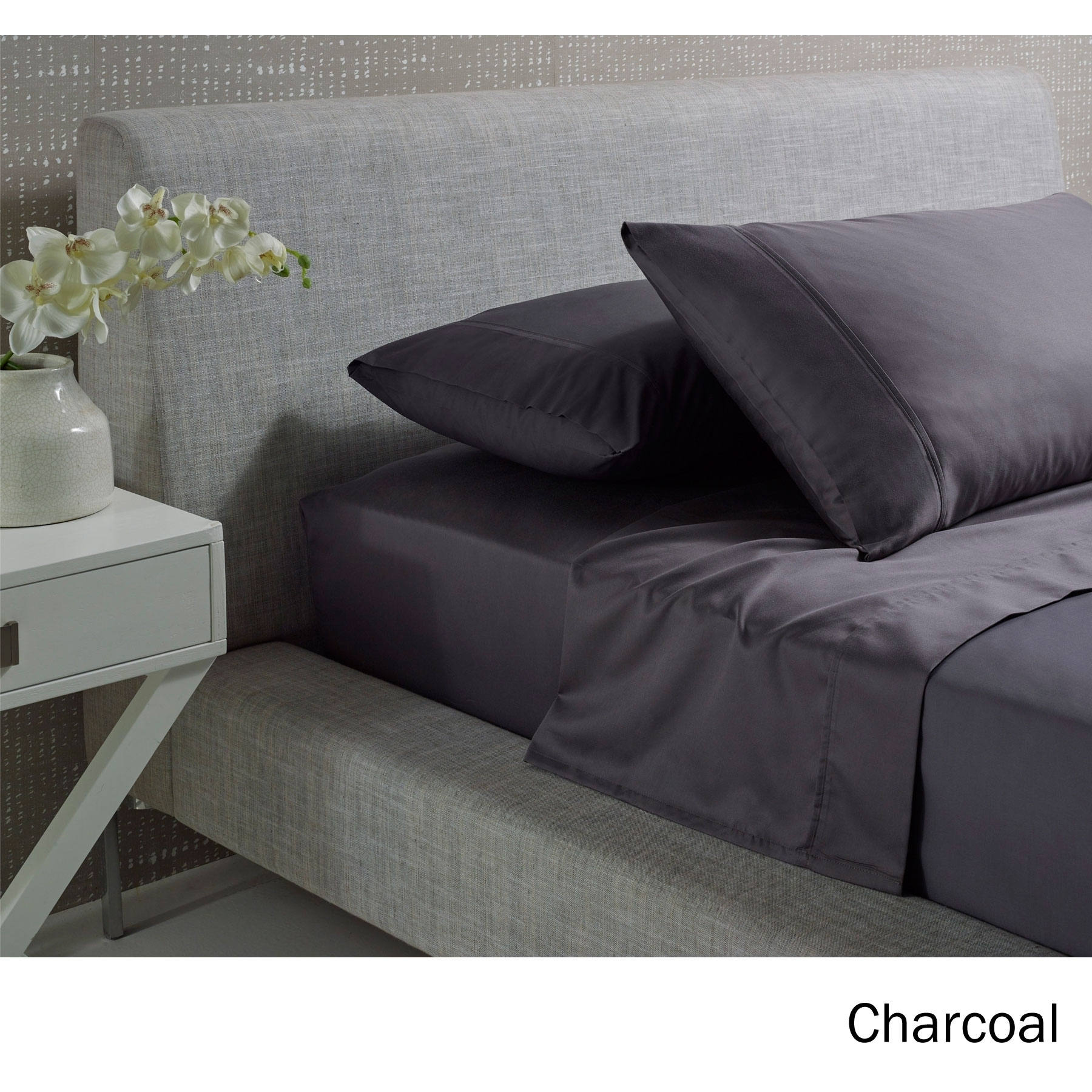 V442-HIN-SHEETS-1000TCCOTTONRICH-CHARCOAL-KI-83079-00 Accessorize 1000TC Cotton Rich Sheet Set Charcoal King - Image 1