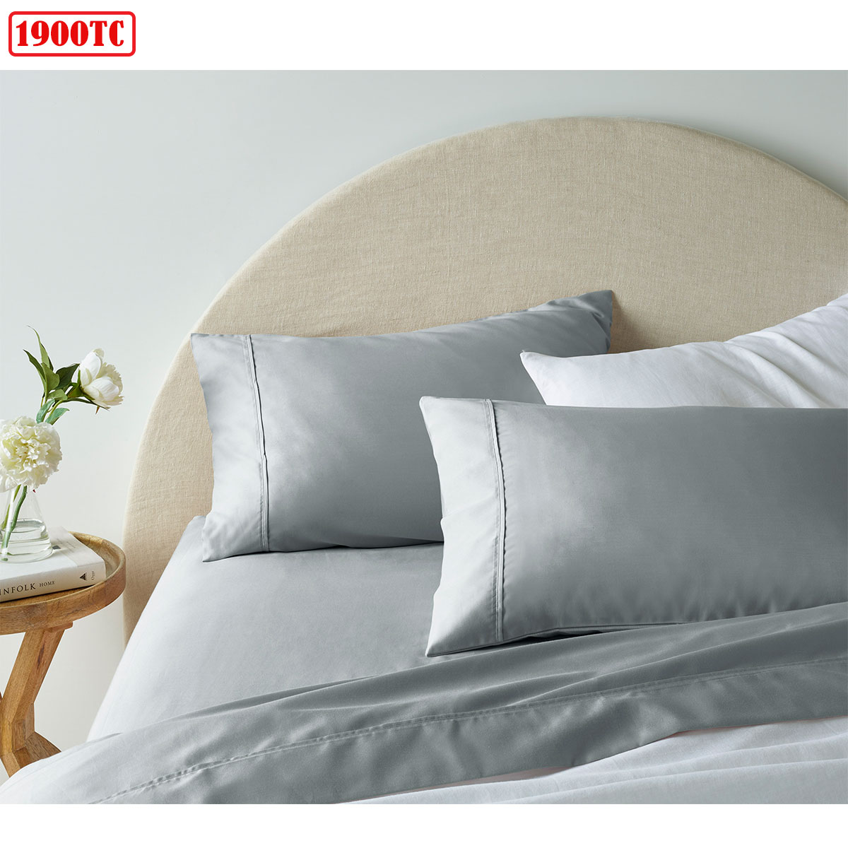 V442-HIN-SHEETS-1900TCCOTTONRICH-GREY-KI-83060-00 Accessorize 1900TC Cotton Rich Sheet Set Grey King - Image 1