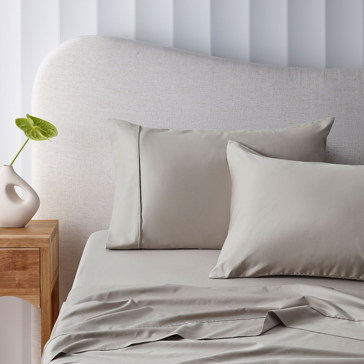 V442-HIN-SHEETS-BAMBOOCOTTON40CM-STONE-SB-189967-00 Accessorize 400TC Stone Bamboo Cotton Sheet Set 40cm Wall Single - Image 1