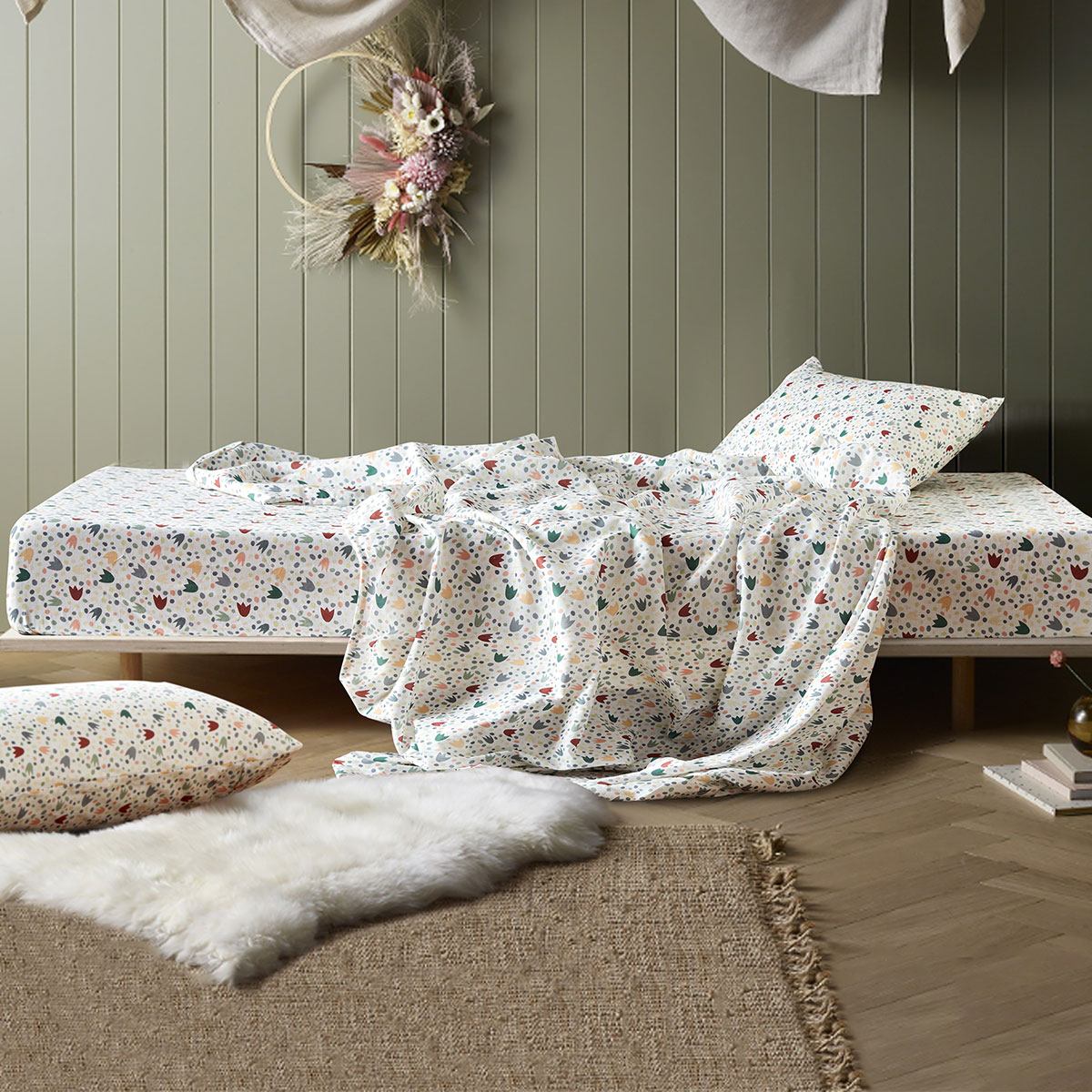 V442-HIN-SHEETS-DINOMANIA-GREEN-DS-202502280905-00 Happy Kids Dino Mania Green Cotton Sheet Set Double - Image 1