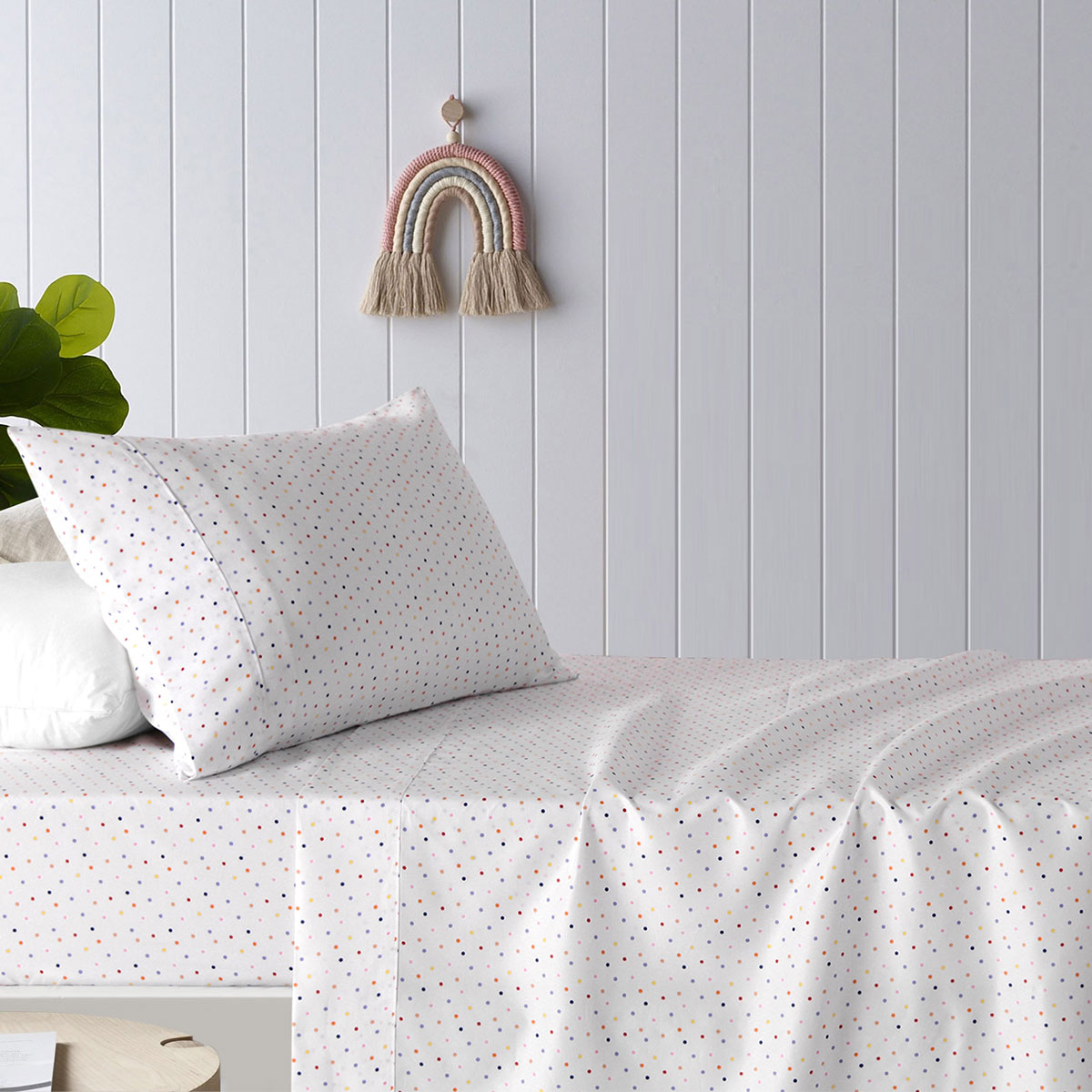 V442-HIN-SHEETS-POLKAKID-MULTI-KS-204766-00 Happy Kids Polka Multi Printed Microfibre Sheet Set King Single - Image 1