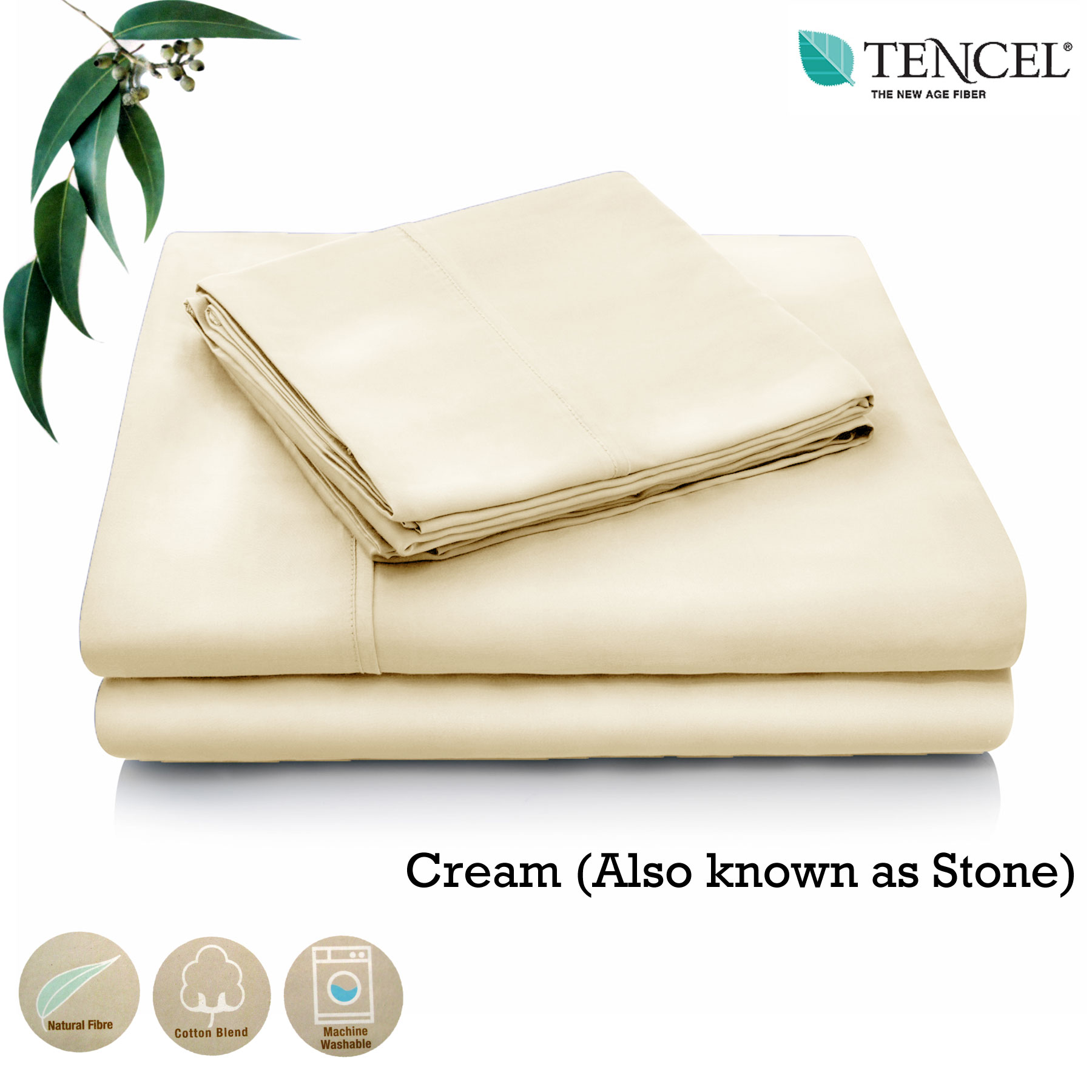 V442-HIN-SHEETS-TENCELCOTTON-STONE-SB-83010-00 Accessorize Tencel Cotton Blend Sheet Set Cream (Also Known as Stone) Single - Image 1