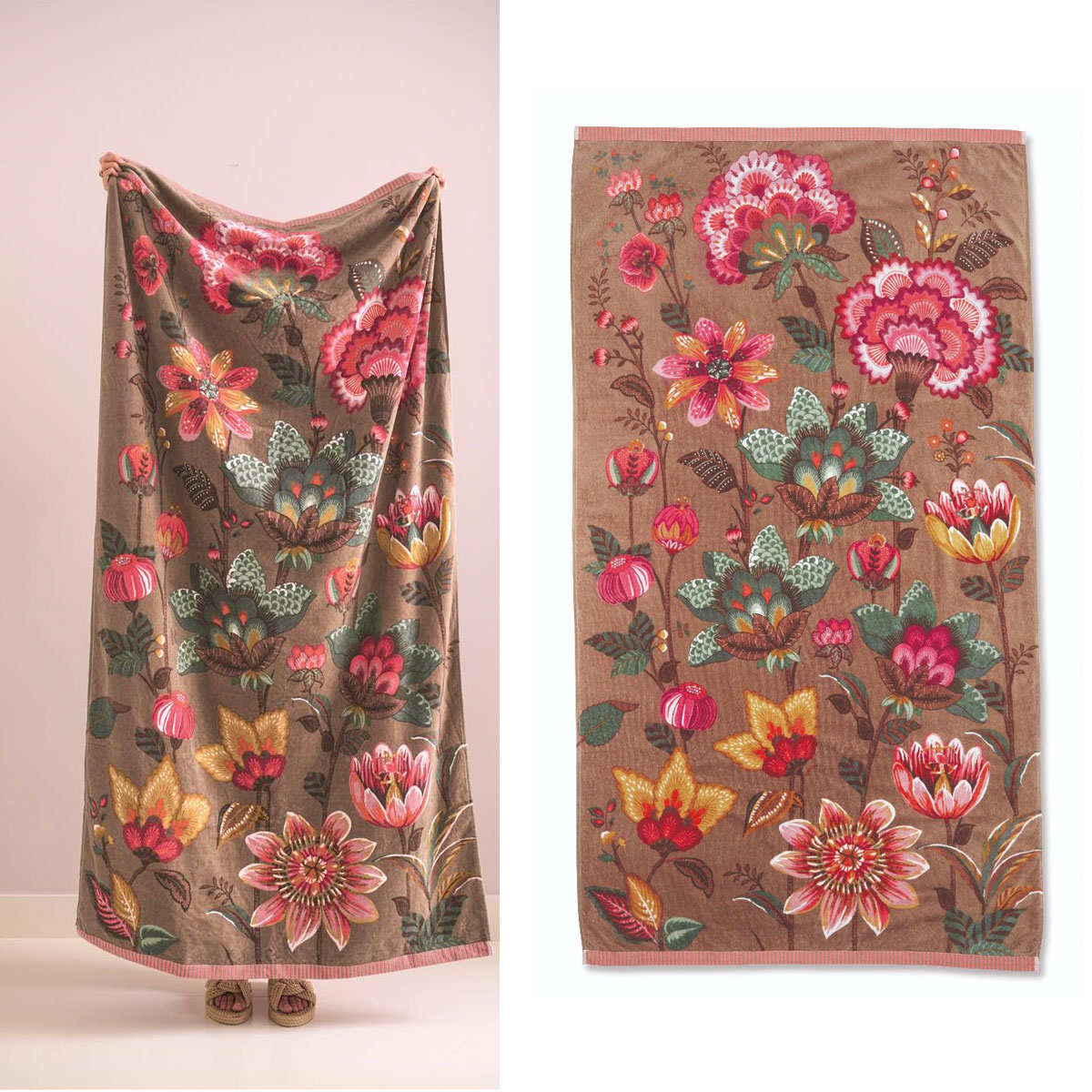 V442-HIN-TOWEL-SUNNYSIDEUP-KHAKI-RE-83724-00 PIP Studio Sunny Side Up Khaki Cotton Beach Towel 100cm x 180cm - Image 1