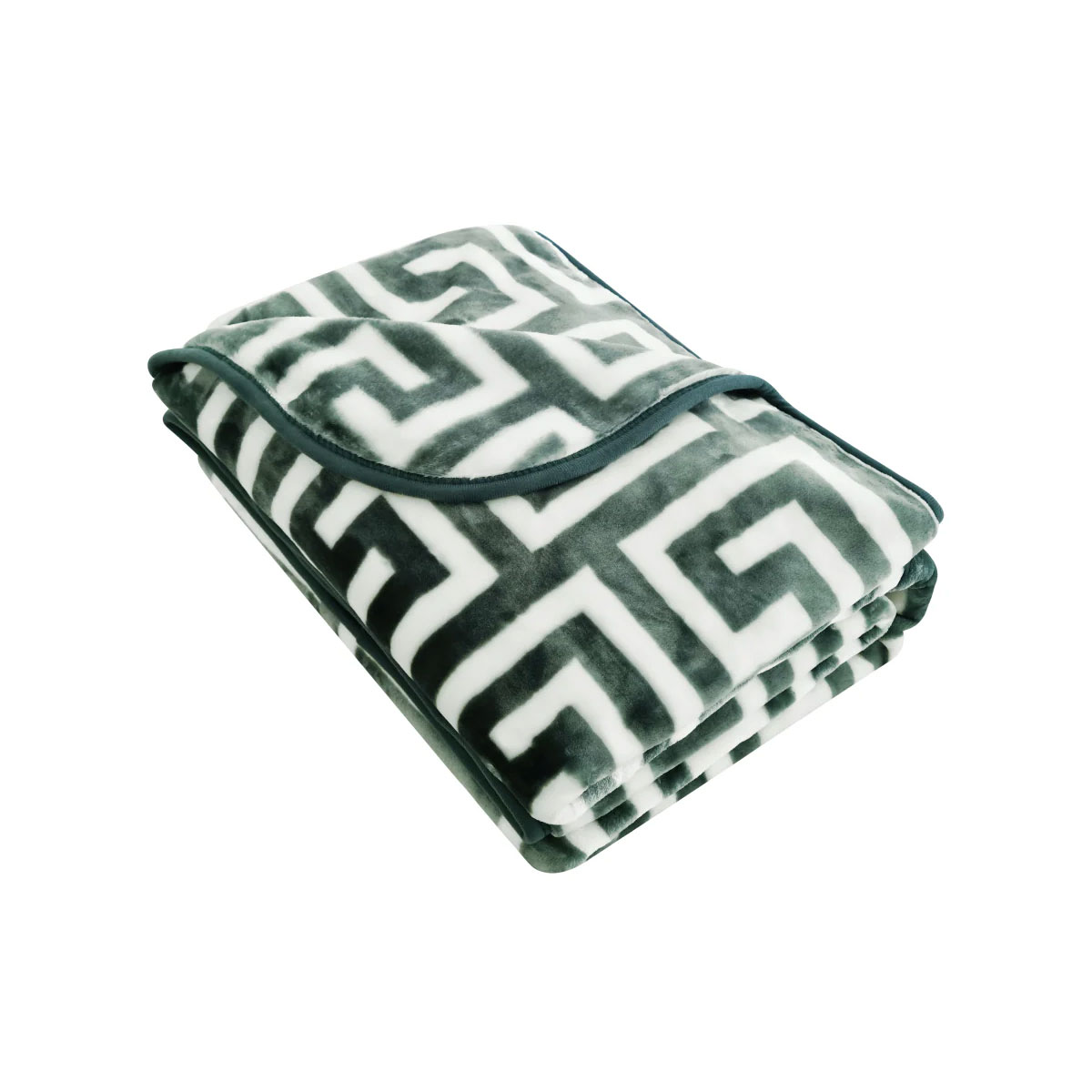 V442-IDC-BLANKET-800GSMGREEKKEY-GREEN-QS-183892-00 Bloomington 800GSM Greek Key Green Winter Premium Quality 1 Ply Mink Blanket Queen - Image 1