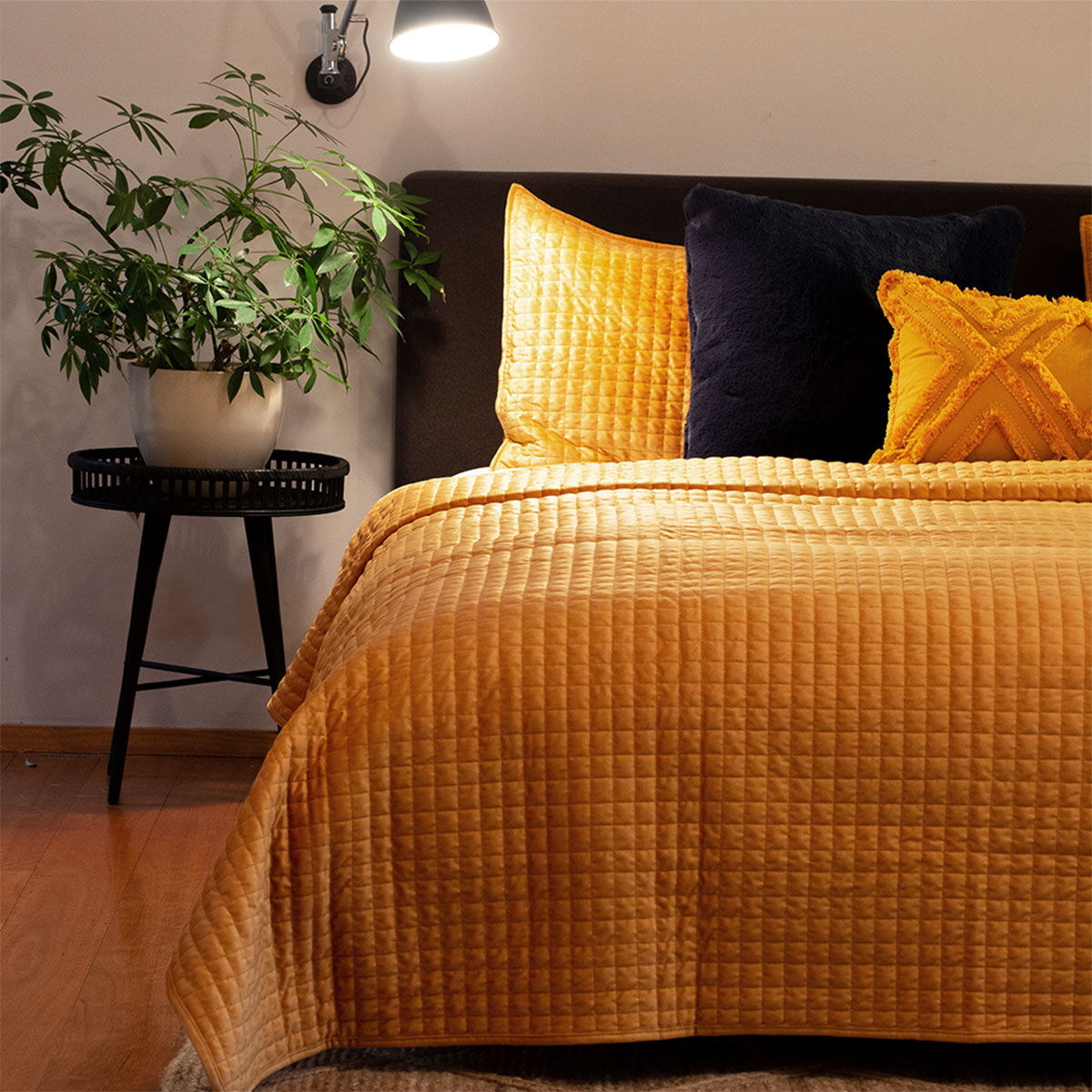 V442-IDC-COVERLET-ADELA-MUSTARD-QS-78680-00 J.Elliot Home Adela Mustard Velvet Quilted Coverlet Set Queen/King - Image 1