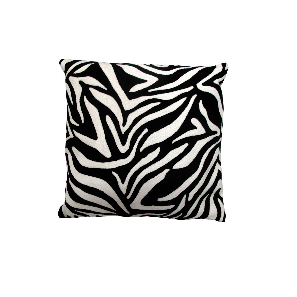 V442-IDC-CUSHION-ZEBRAEMBROIDERED-BLACK-SQ-78443-00 J.Elliot Home Zebra Embroidered Black Filled Cushion 43 x 43 cm - Image 1