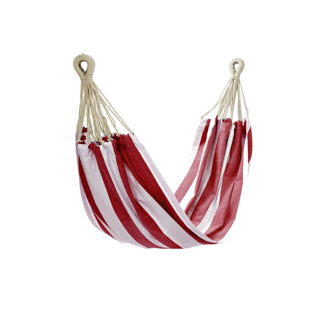 V442-IDC-MISC-HAMMOCKSTRIPED-RED-SH-78428-00 IDC Homewares Red Striped Single Size Cotton Hammock 150 x 205 cm - Image 1