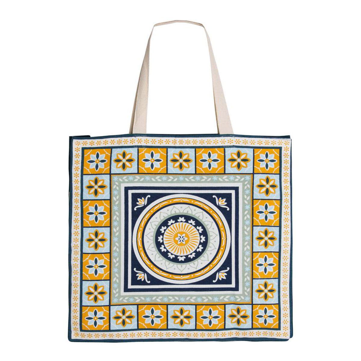 V442-IDC-MISC-KASBAHBAG-BLUE-SH-78291-00 J Elliot Home Kasbah Cotton Tote Shopping Bag 40.5x43x10cm Blue - Image 1