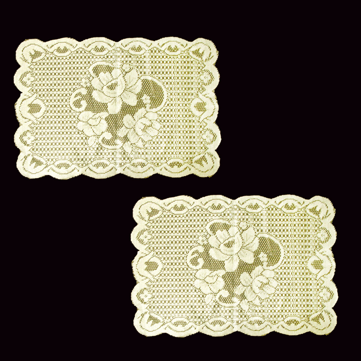 V442-IDC-MISC-SETOF2FLORALDOILIES-CREAM-RE-200428-00 Floral Cream Set of 2 Polyester Lace Table Doilies 30 x 45 cm - Image 1