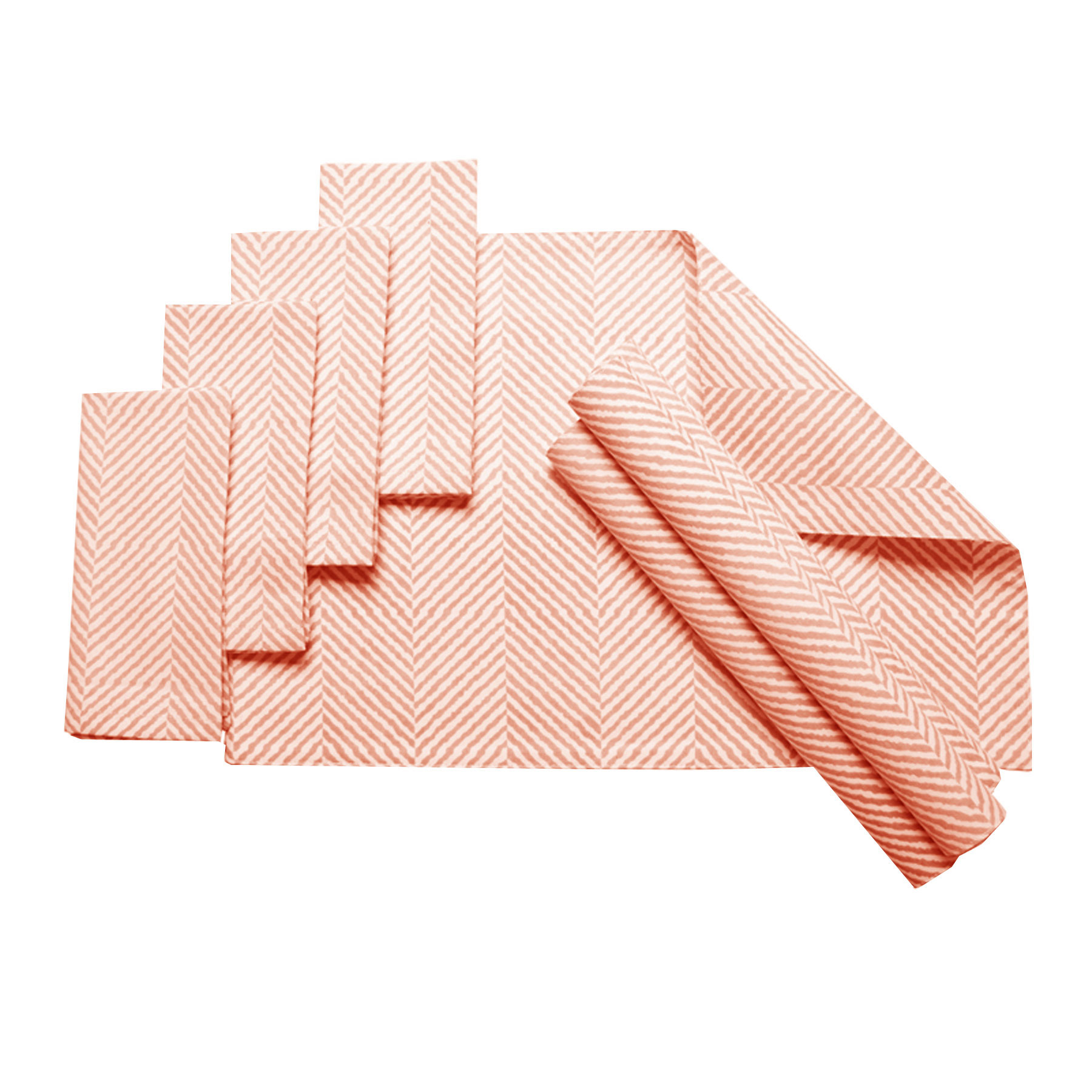 V442-IDC-TABLEPLACEMAT-HERRINGBONE-CORAL-SH-78619-00 J.Elliot Home Set of 8 Cotton Napery Set Herringbone Coral - Image 1