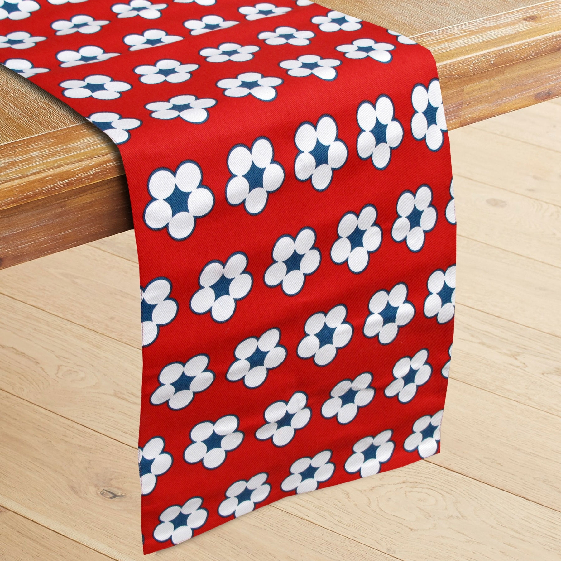 V442-IDC-TABLER-COTTONBUD-RED-RE-78611-00 IDC Homewares 100% Cotton Printed Table Runner Cotton Bud Red - Image 1