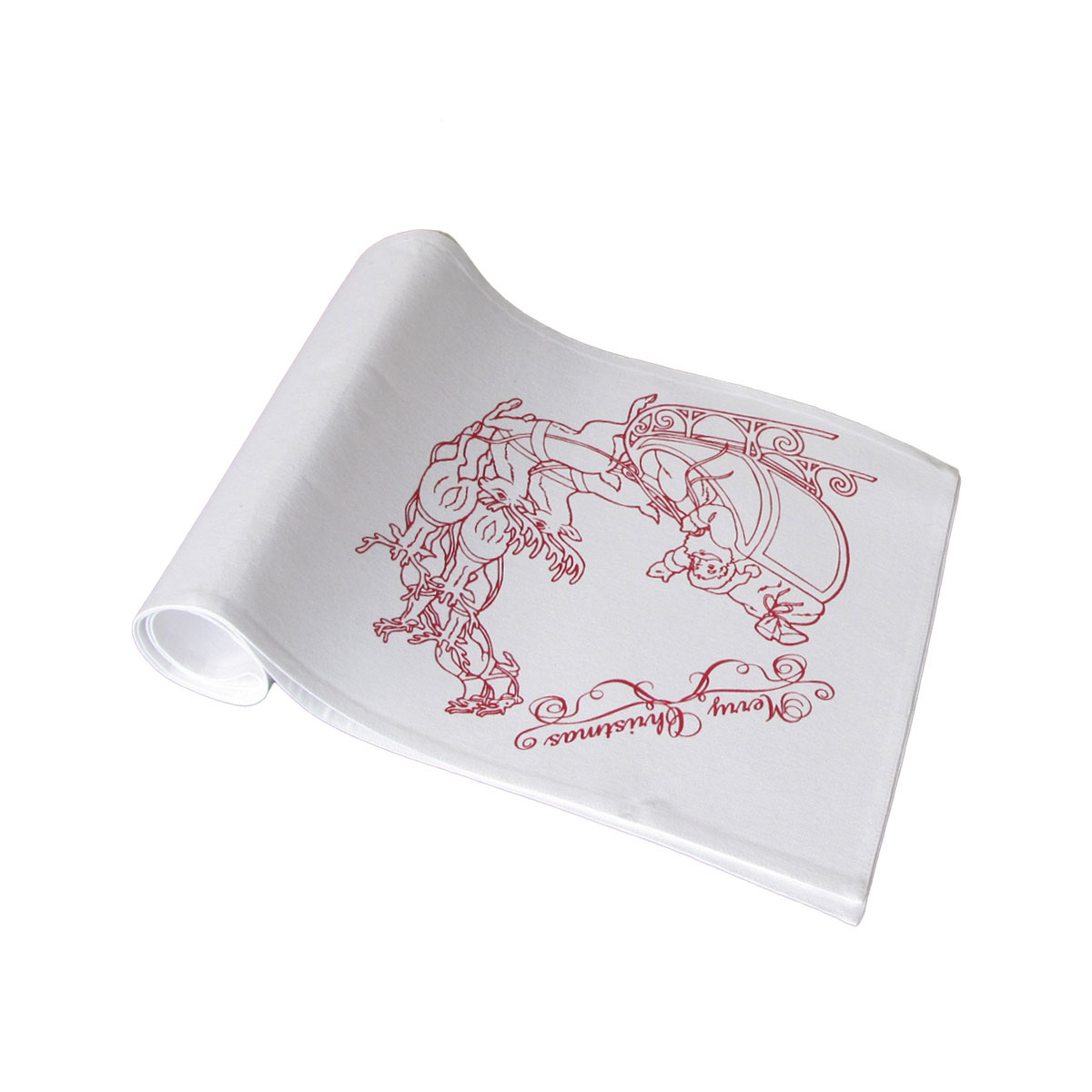 V442-IDC-TABLER-SLEIGHCH-WHITE-RE-78262-00 Christmas Print White Table Runner 33 x 180cm Sleigh - Image 1