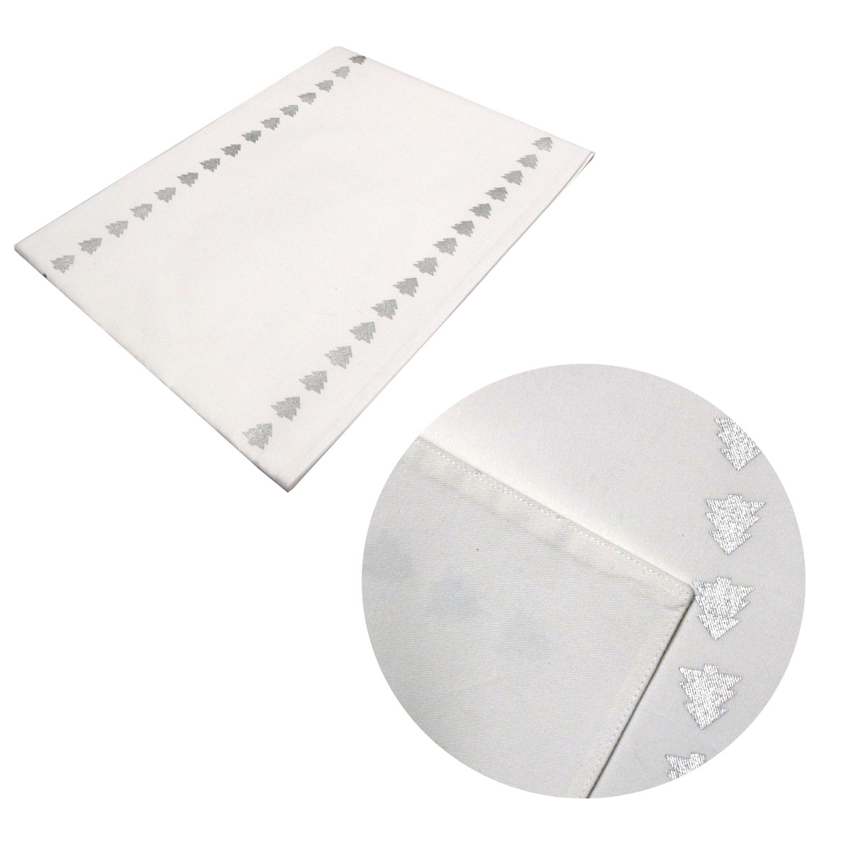 V442-IDC-TABLER-TREE-SILVER-RE-78325-00 Silver Trees Cotton Metallic Print Table Runner 33 x 180 cm - Image 1