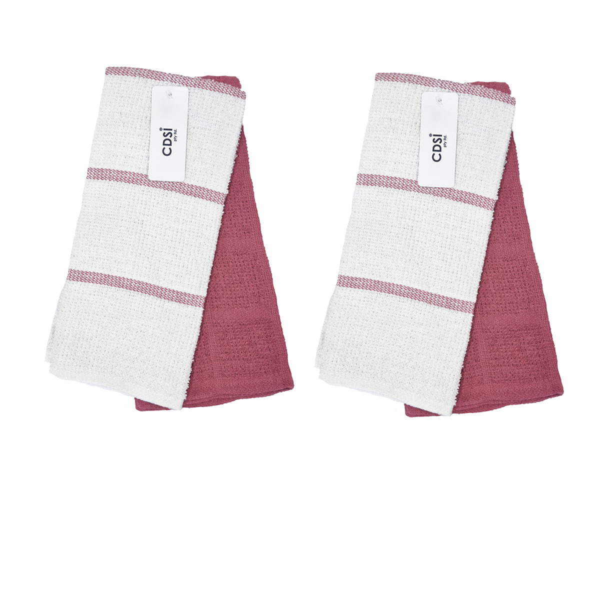 V442-IDC-TEAT-ROSASETOF4-CHERRY-RE-78192-00 Set of 4 Rosa Cotton Rich Terry Tea Towels 42 x 62cm Cherry - Image 1