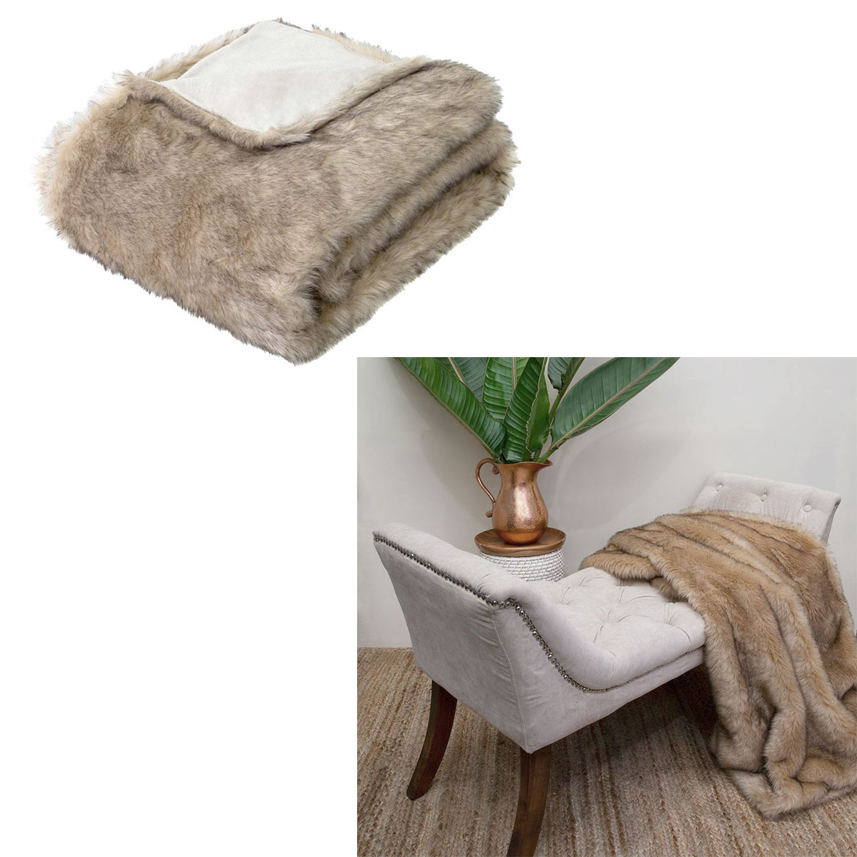 V442-IDC-THROW-FOX-BROWN-RE-78281-00 J Elliot Home Brown Fox Luxury Faux Fur Throw 130 x 160cm - Image 1