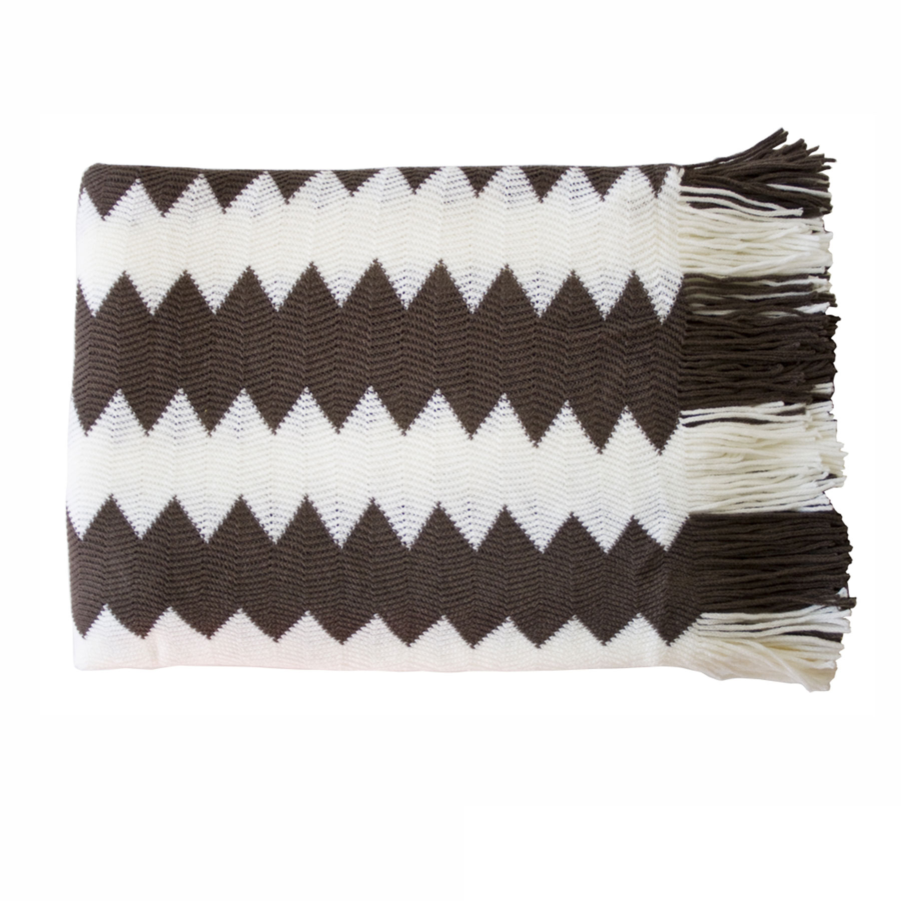 V442-IDC-THROW-KNITTED-CHOCOLATE-RE-78548-00 IDC Homewares Chevron Knitted Throw Chocolate White - Image 1