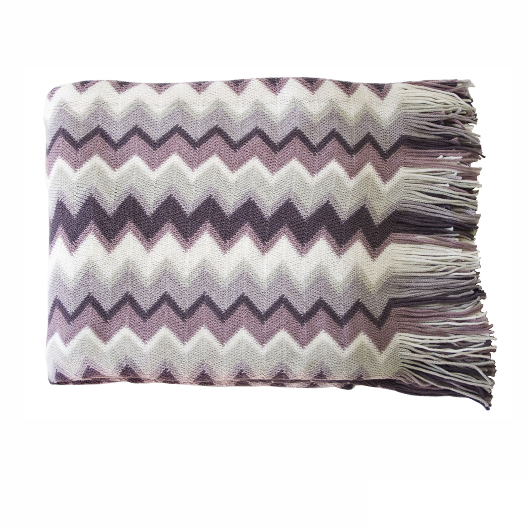V442-IDC-THROW-KNITTED-LILAC-RE-78547-00 IDC Homewares Chevron Knitted Throw Lilac Mix - Image 1