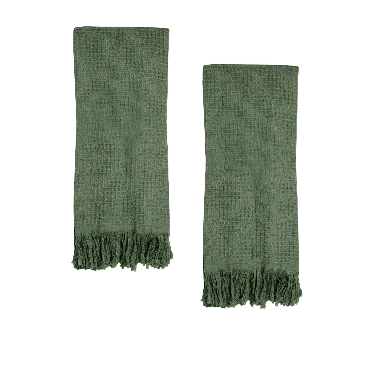 V442-IDC-TOWEL-CAMILAHAND-CHIVE-RE-78212-00 J Elliot Home 400GSM Camila Set of 2 Cotton Waffle Hand Towels 45 x 65 cm Chive - Image 1