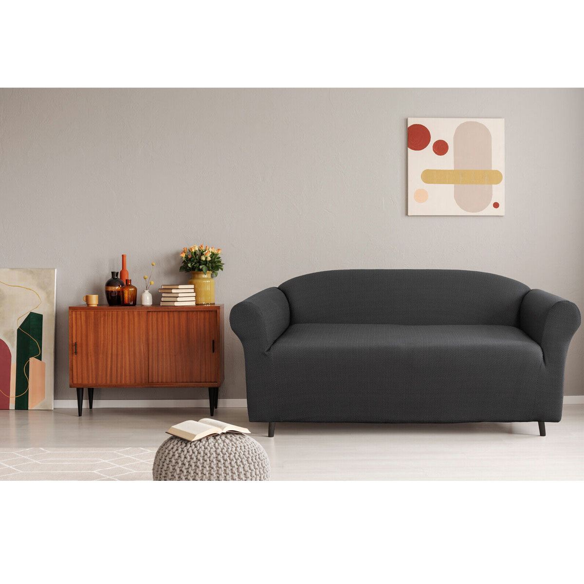 V442-INT-COUCHC-CAMBRIDGE-STEEL-2S-144558-00 Elan Cambridge Extra-stretch Couch Cover Steel Two Seater Steel - Image 1