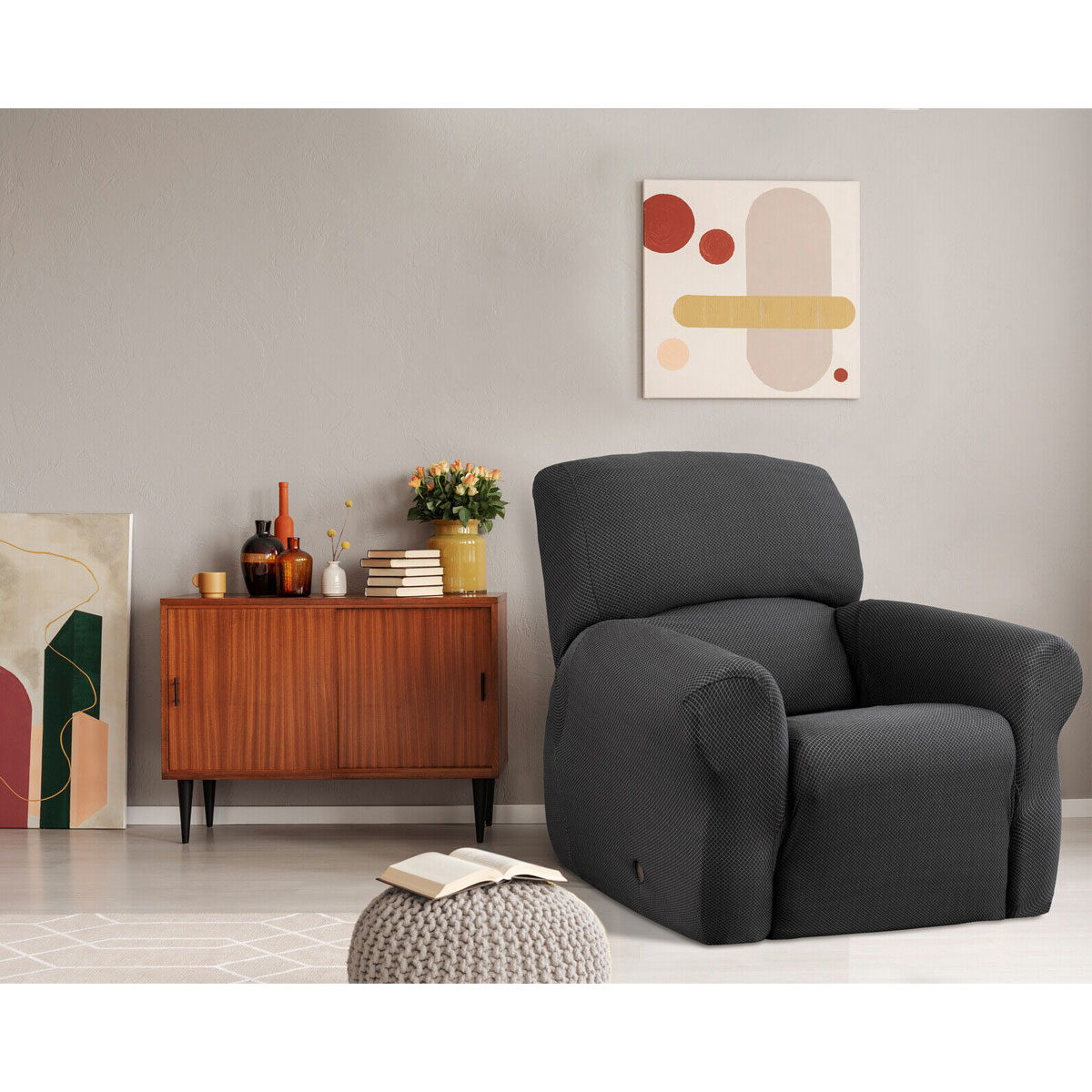 V442-INT-COUCHC-CAMBRIDGE-STEEL-REC-144560-00 Elan Cambridge Extra-stretch Couch Cover Steel One Seater Recliner Steel - Image 1