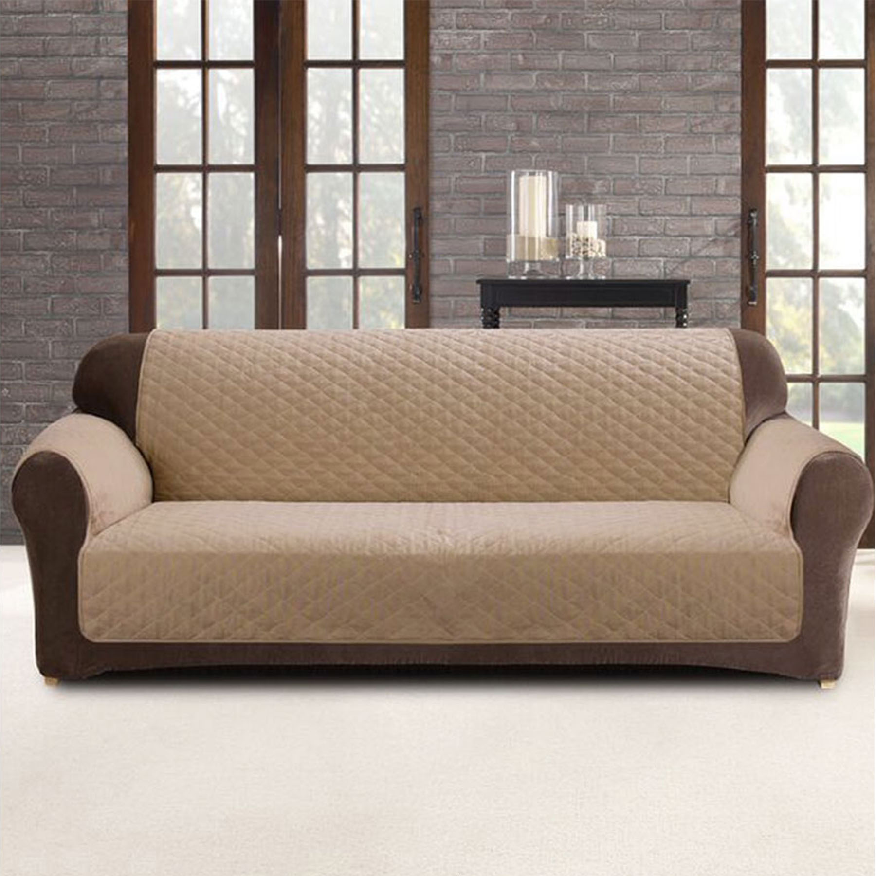V442-INT-COUCHC-PROTECTOR-2SEATER-LATTE-141476-00 Custom Fit Sofa Cover Protector Two Seater Dark Flax (Latte) - Image 1