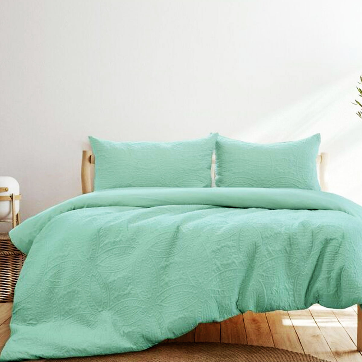 V442-INT-QUILTCS-CHATEAU-AQUAGREEN-QS-141937-00 Ardor Chateau Aqua Green Embossed Quilt Cover Set Queen - Image 1