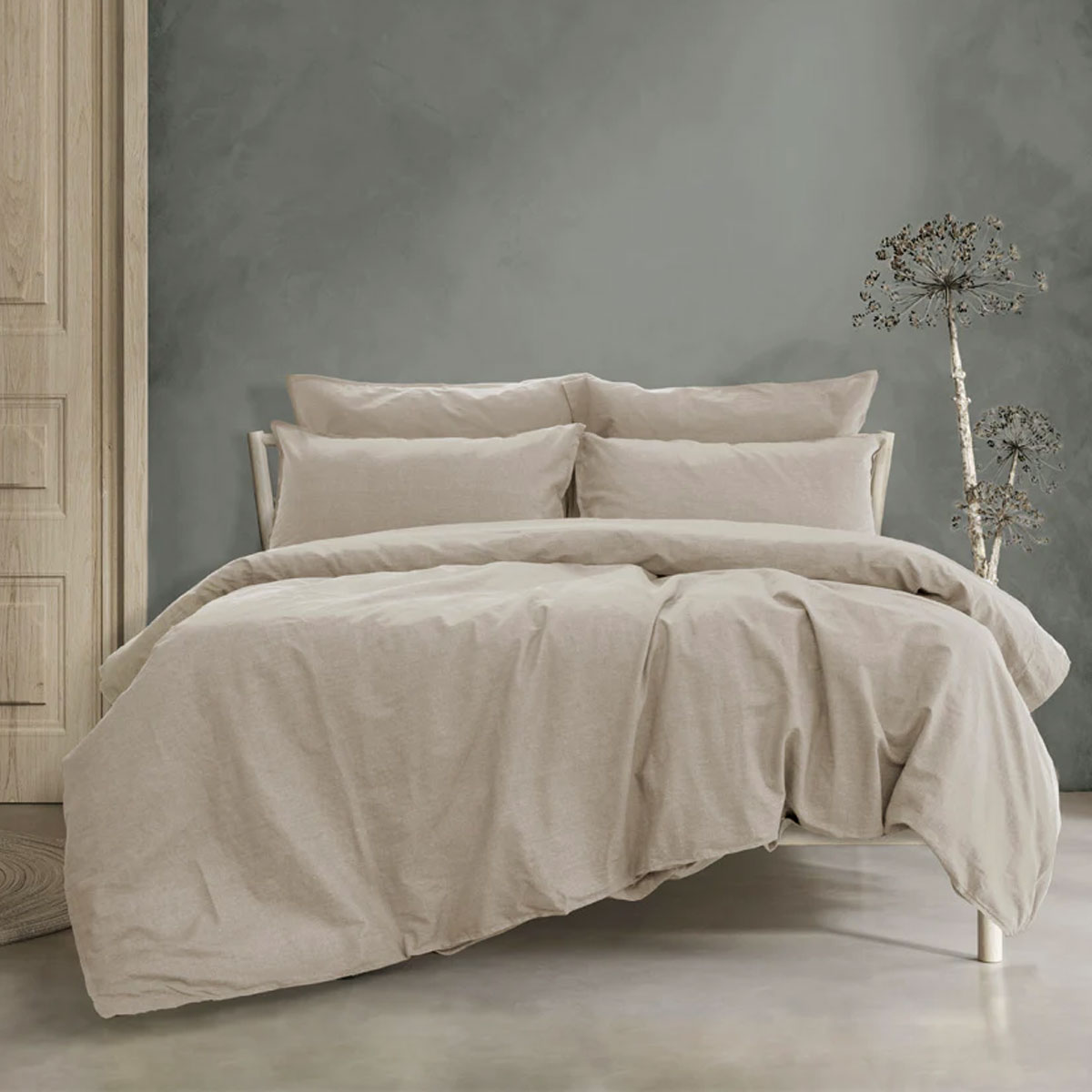 V442-INT-QUILTCS-EMBRE-WARMGREY-KI-141907-00 Ardor Embre Taupe (Also known as Warm Grey) 100% Washed Cotton Quilt Cover Set King - Image 1