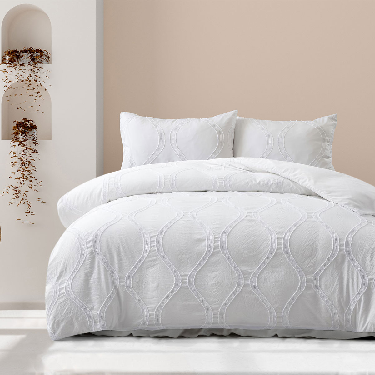 V442-INT-QUILTCS-LUCYTUFTED-WHITE-KI-185261-00 Ardor Lucy White Tufted Detail Quilt Cover Set King - Image 1