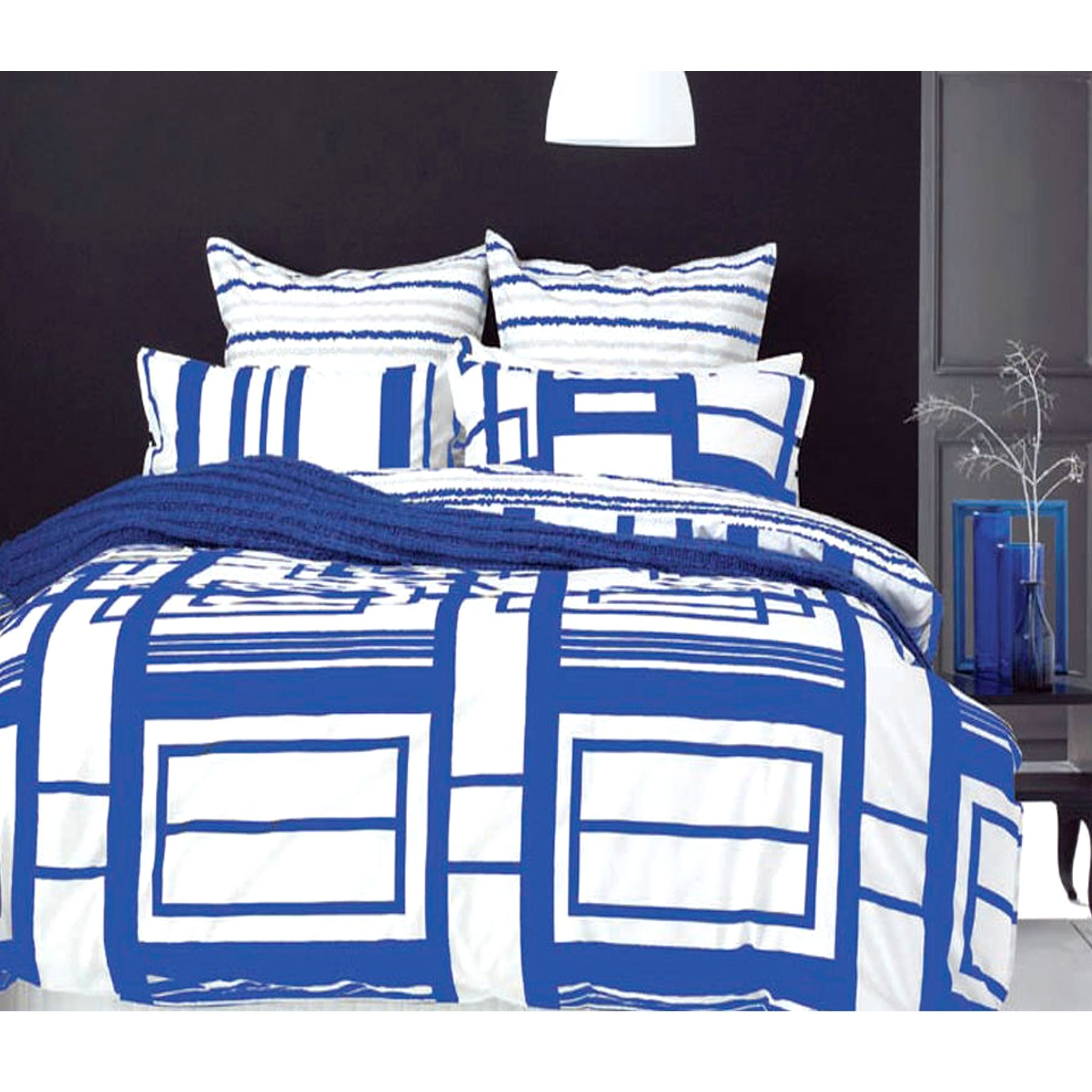 V442-INT-QUILTCS-METROPOL-COBALT-QS-143793-00 Retro Home 250TC Cotton Rich Metropol Cobalt Quilt Cover Set Queen - Image 1