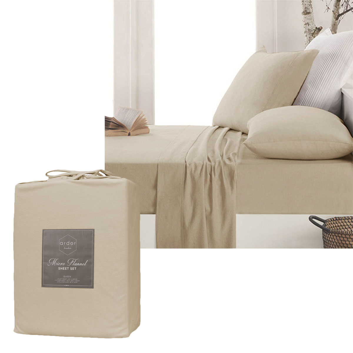 V442-INT-SHEETS-ARDORMICROFLANNEL-LATTE-SB-143735-00 Ardor Micro Flannel Sheet Set Latte Single - Image 1