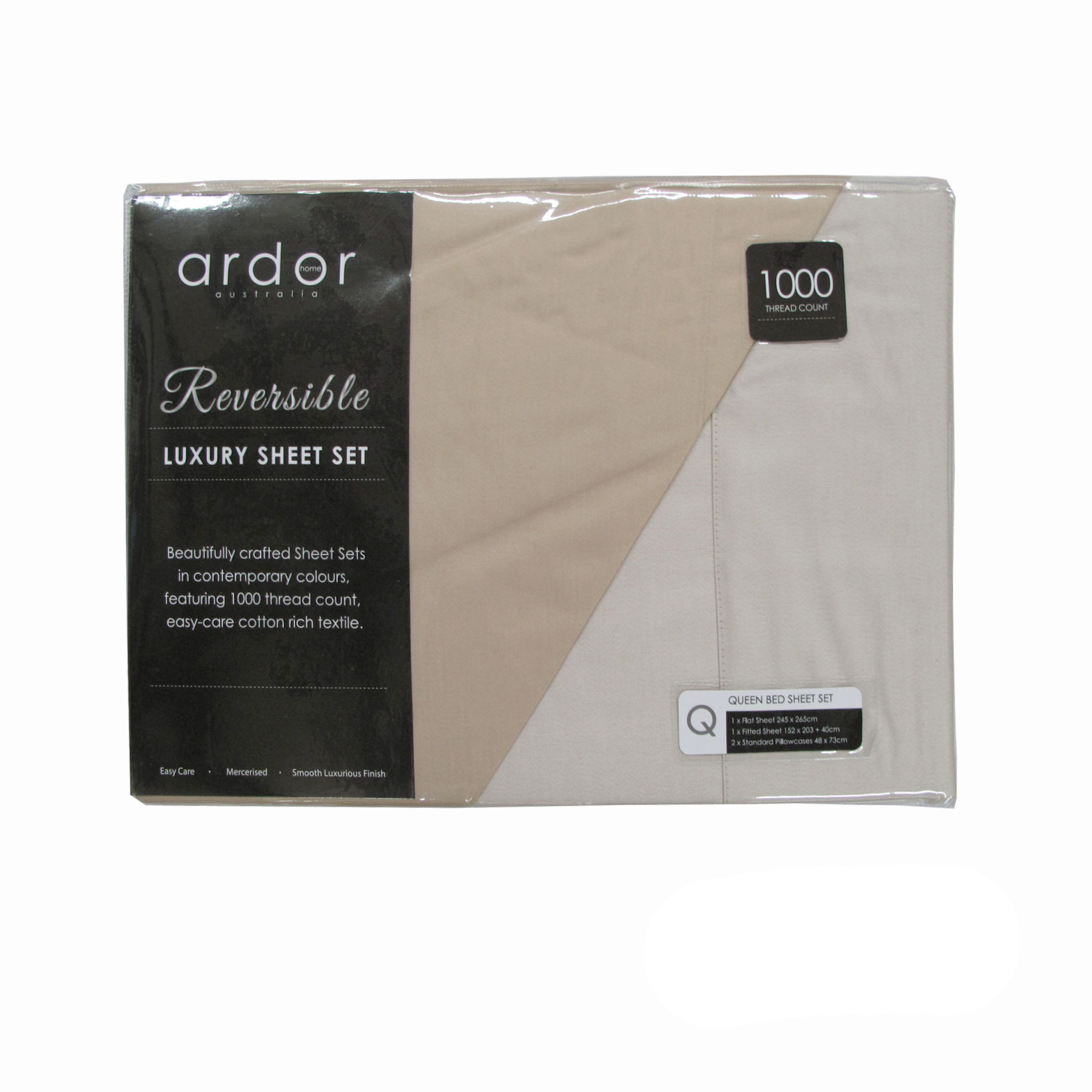 V442-INT-SHEETS-REVERSIBLE-TAUPE-KI-143731-00 Ardor 1000TC Cotton Rich Reversible Sheet Set Taupe KING - Image 1