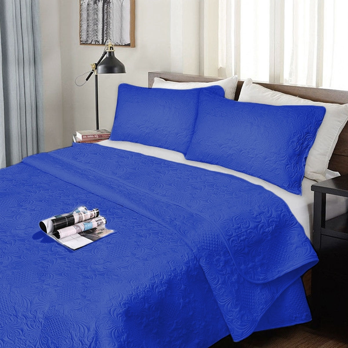 V442-KIT-COMFORTER-ULTRASONIC-ROYALBLUE-KI-202502260935-00 Ramesses 3 Piece Ultrasonic Comforter Set King Royal Blue - Image 1