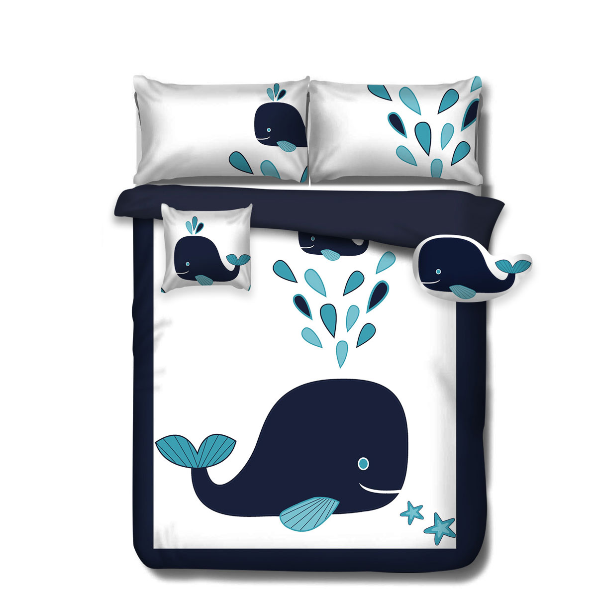 V442-KIT-COMFORTER-WHALE-NAVY-DS-173554-00 Ramesses Navy Whale Kids Advventure 5 Pcs Comforter Set Double - Image 1