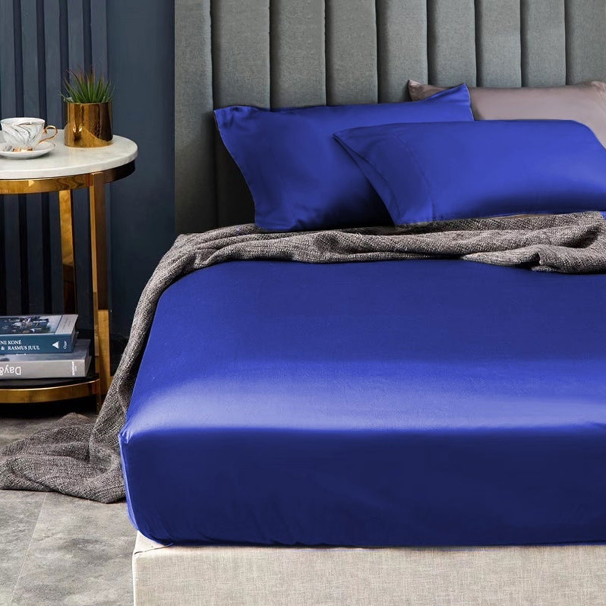 V442-KIT-FITTEDSS-1500TCEGYPTIANC-RBLUE-SB-174694-00 Ramesses 1500TC Elite Egyptian Cotton Sateen Fitted Sheet Combo Set Royal Blue Single - Image 1