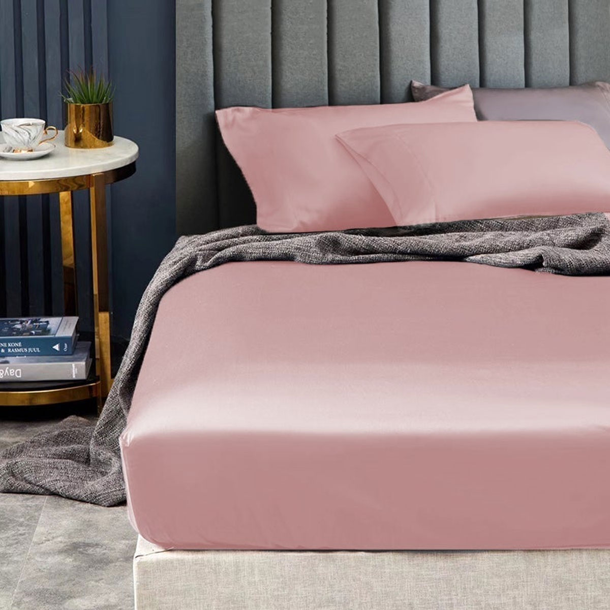V442-KIT-FITTEDSS-1500TCEGYPTIANC-ROSEPINK-QS-174676-00 Ramesses 1500TC Elite Egyptian Cotton Sateen Fitted Sheet Combo Set Rose Pink Queen - Image 1