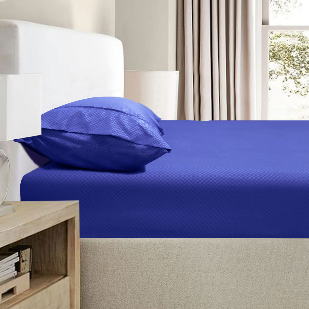 V442-KIT-FITTEDSS-2000TCBAMBOO-ROYALBLUE-QS-174604-00 Ramesses 2000TC Bamboo Embossed Fitted Sheet Combo Set Royal Blue Queen - Image 1