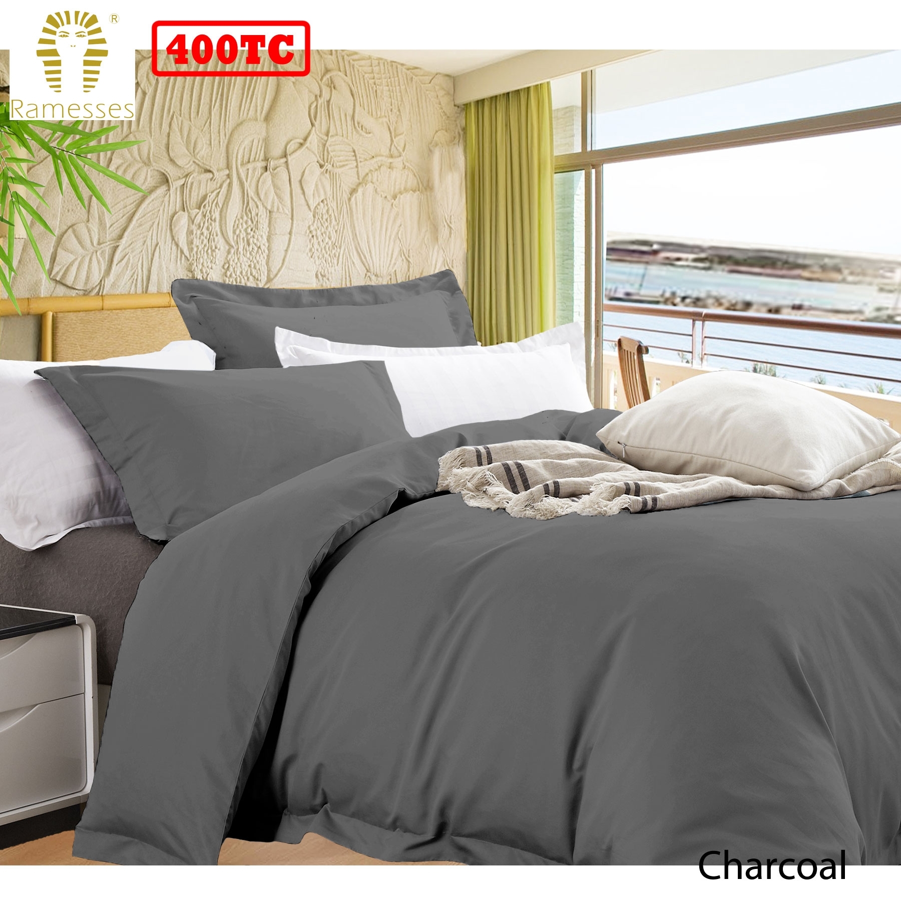 V442-KIT-QUILTCS-BAMBOOCOTTON-CHARCOAL-QS-146426-00 Ramesses Bamboo Cotton Quilt Cover Set Charcoal Queen - Image 1