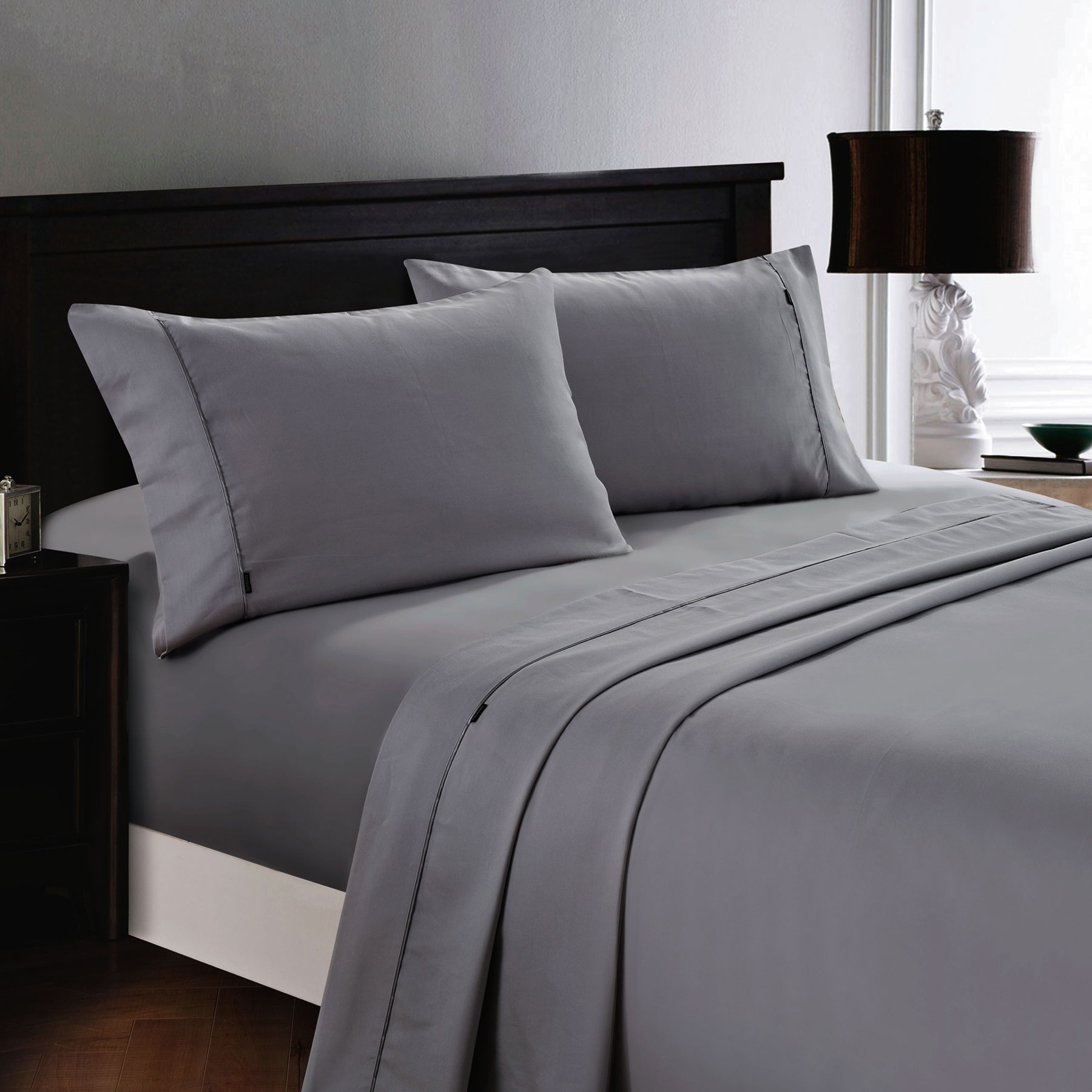 V442-KIT-SHEETS-1200TCCOTTONRICH-CHARCOAL-KS-146393-00 Deluxe Linen 1200TC Cotton Rich Sheet Set Charcoal King Single - Image 1