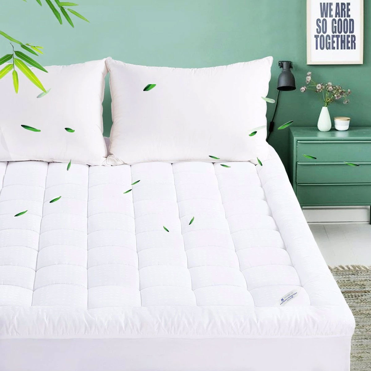 V442-KIT-TOPPER-1000GSMBAMBOO-WHITE-SB-202502260921-00 Shangri La 1000GSM Five Star Cooling Bamboo Mattress Topper Single - Image 1