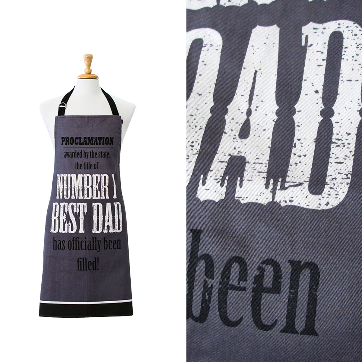 V442-LDE-APRON-BESTDAD-CHARCOAL-SH-77701-00 Ladelle Number 1 Best Dad Cotton Apron 70 x 89 cm - Image 1