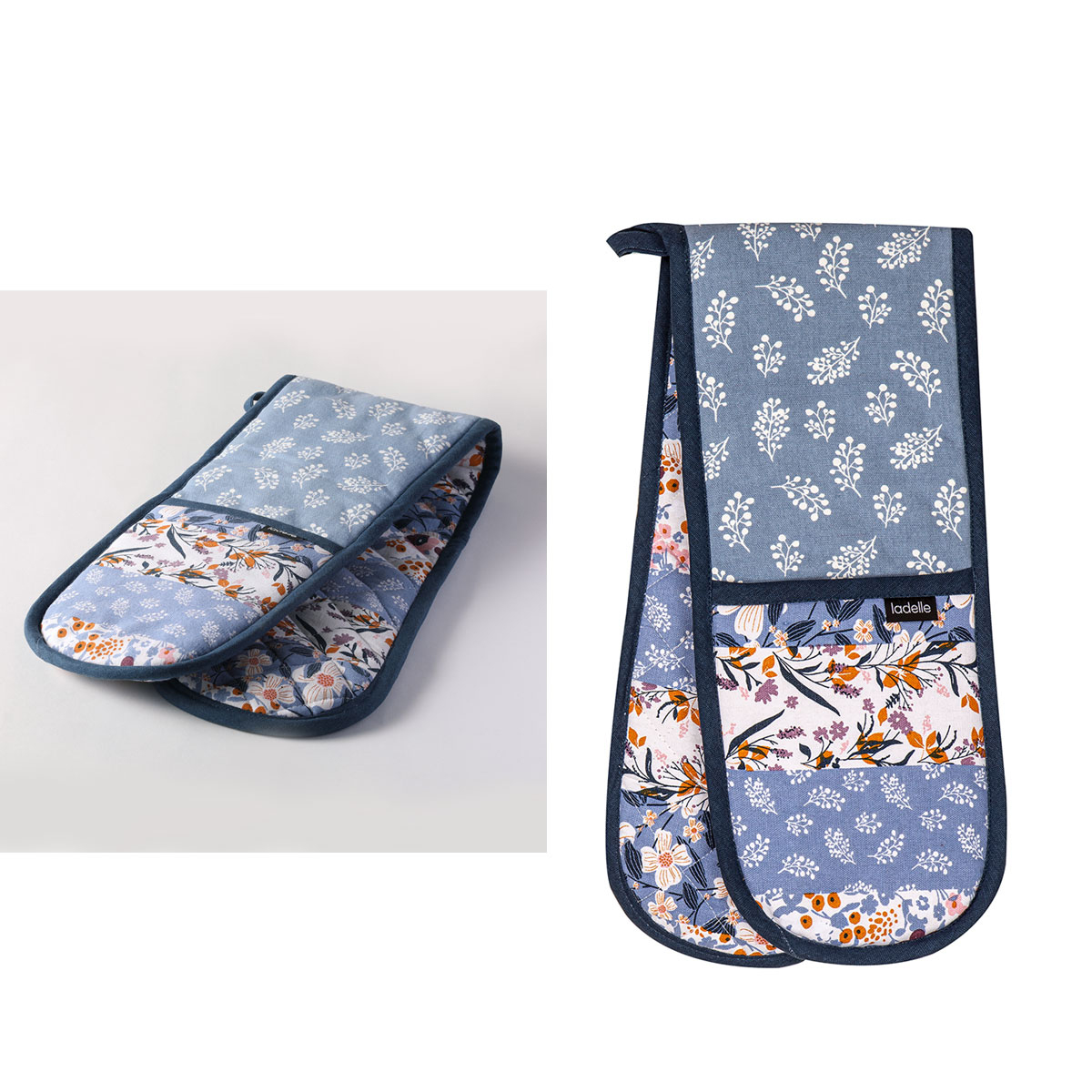 V442-LDE-OVENM-HOMESPUNDOUBLE-BLUE-SH-77659-00 Ladelle Homespun Double Oven Mitt 17 x 89 cm - Image 1