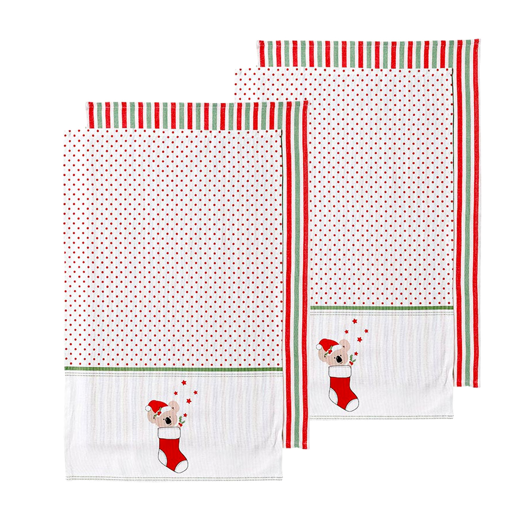 V442-LDE-TEAT-AUSSIESTOCKING-MULTI-RE-77767-00 Ladelle Set of 4 Aussie Stocking Kitchen / Cleaning 100% Cotton Tea Towels 45 x 70 cm - Image 1