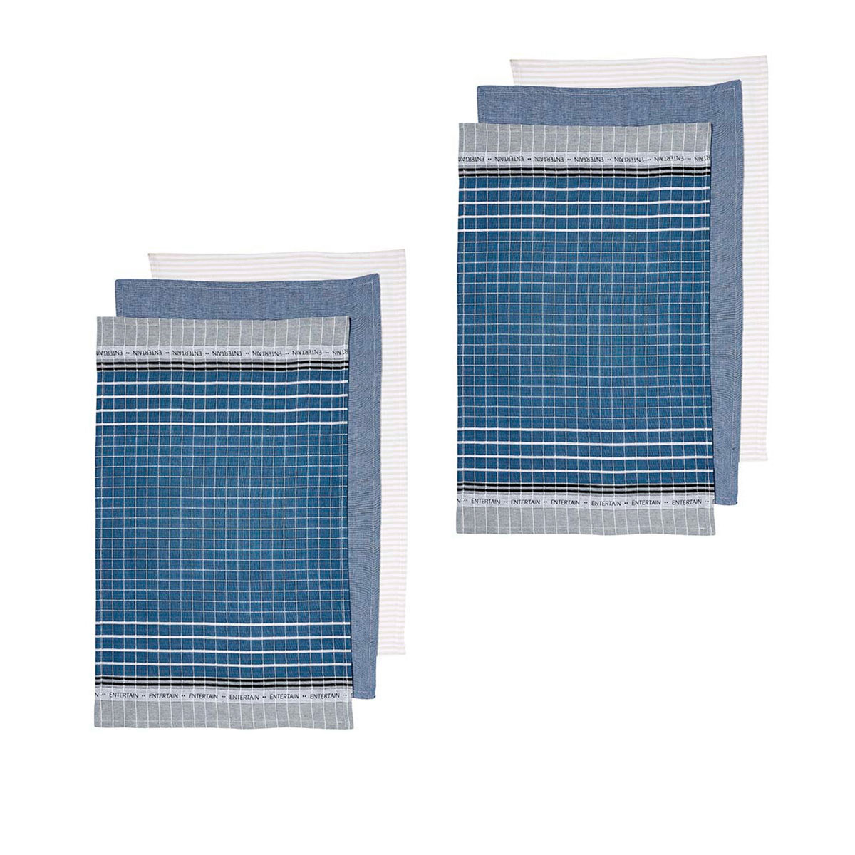 V442-LDE-TEAT-ENTERTAINERSETOF6-BLUE-RE-77694-00 Ladelle Entertainer Set of 6 Cotton Kitchen Towels Blue - Image 1