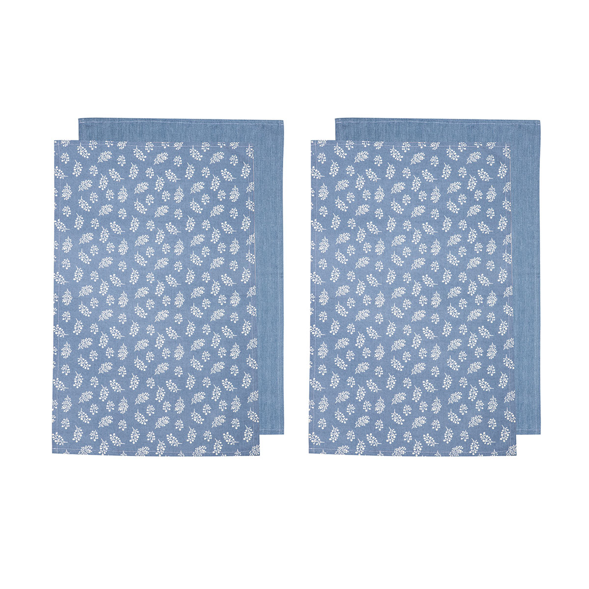 V442-LDE-TEAT-HOMESPUNSETOF4-DENIM-RE-77985-00 Ladelle Set of 4 Homespun Cotton Kitchen Tea Towels 50 x 70 cm Denim - Image 1